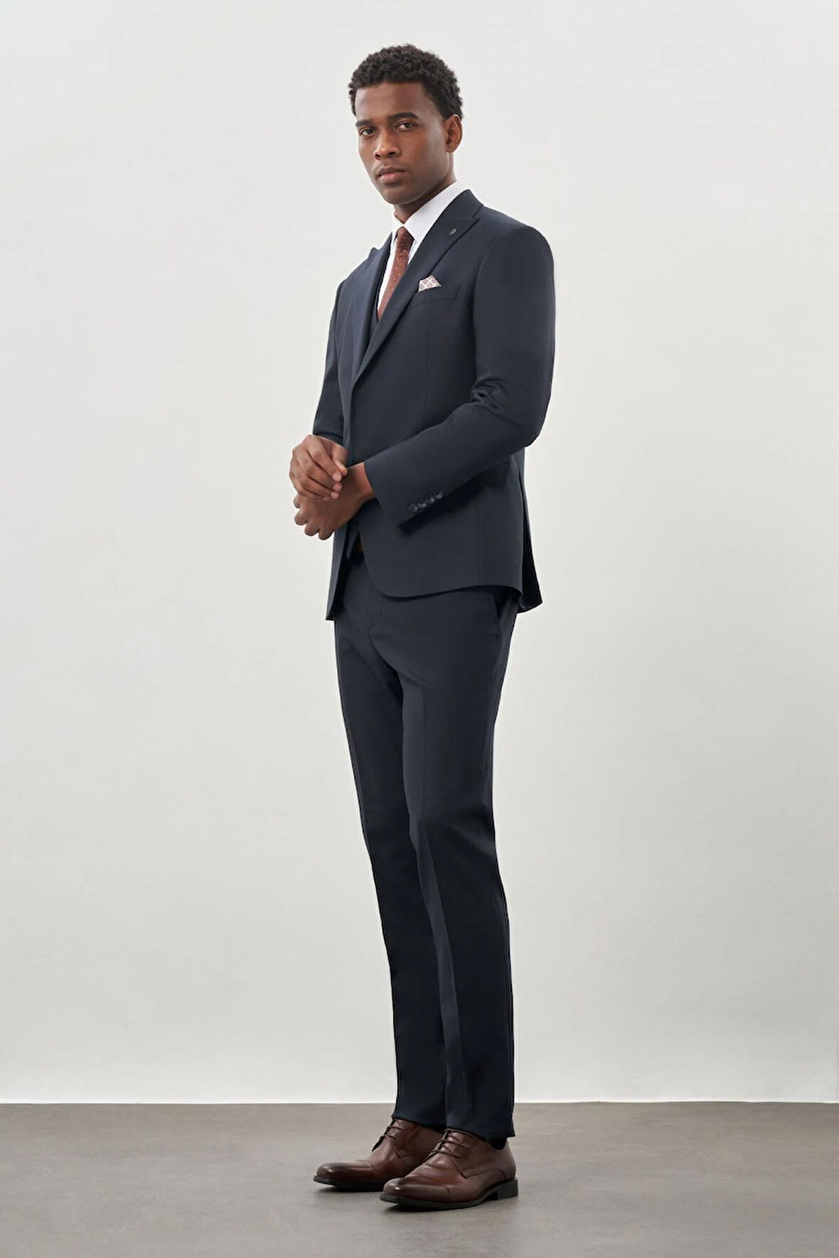 Koyu Lacivert Bez Ayağı Mono Yaka Tam Astar Esnek 6 Drop Comfort Fit Takım Elbise 1001245900