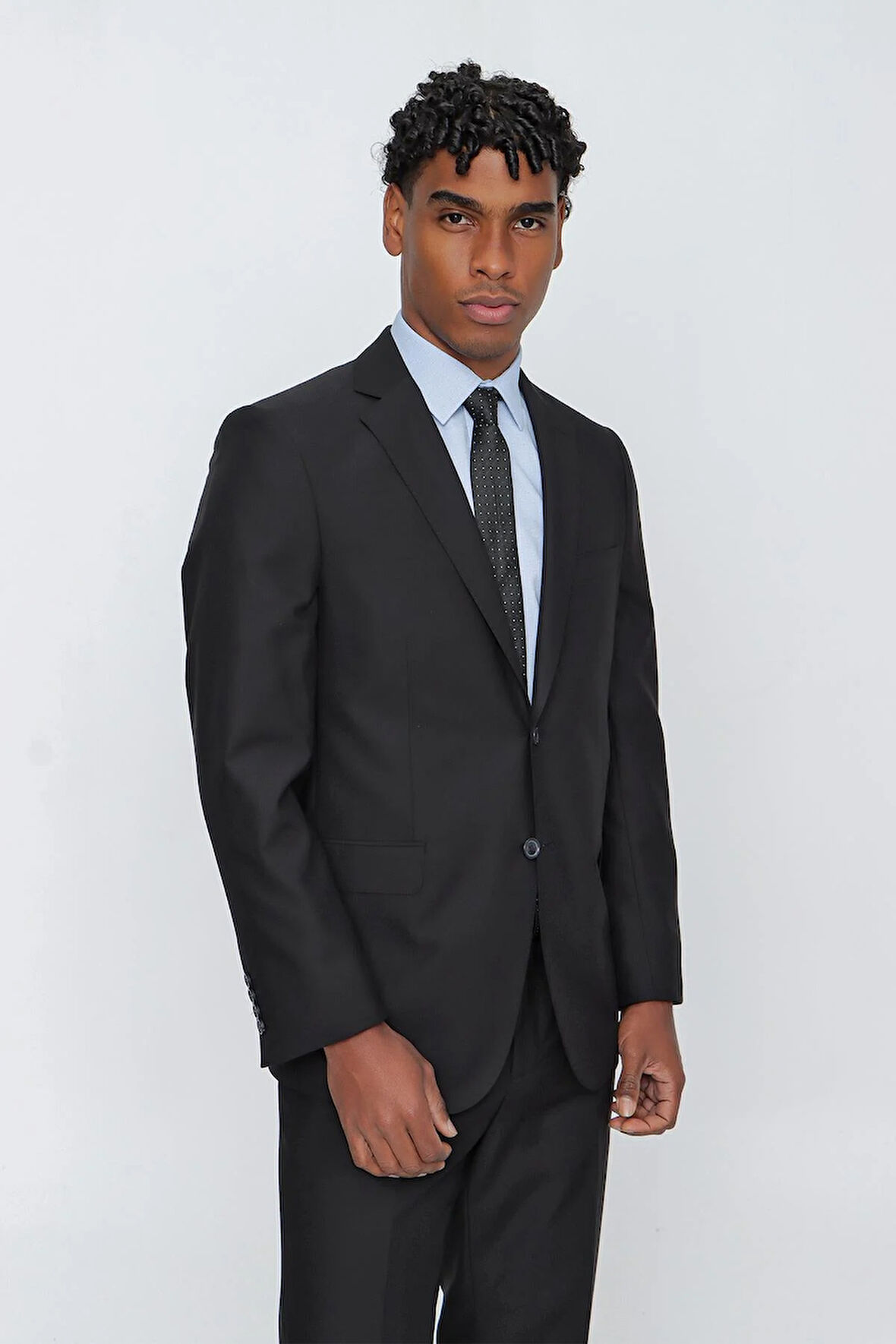 Siyah Düz Gabardin Mono Yaka 2 Düğme 6 Drop Comfort Fit Basic Takım Elbise 1001250009_001