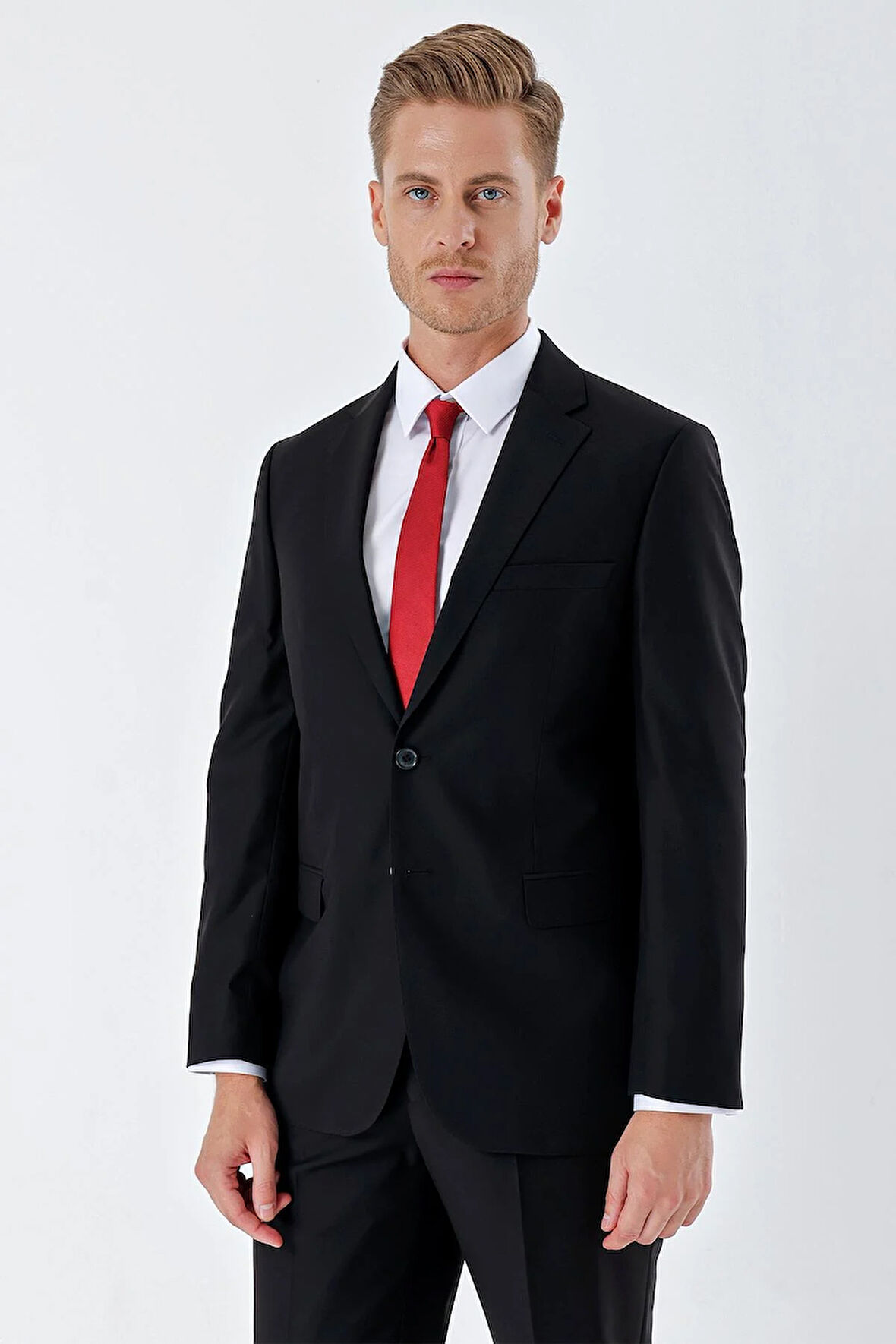 Siyah Düz Gabardin Mono Yaka 2 Düğme 6 Drop Comfort Fit Basic Takım Elbise 1001250010_001