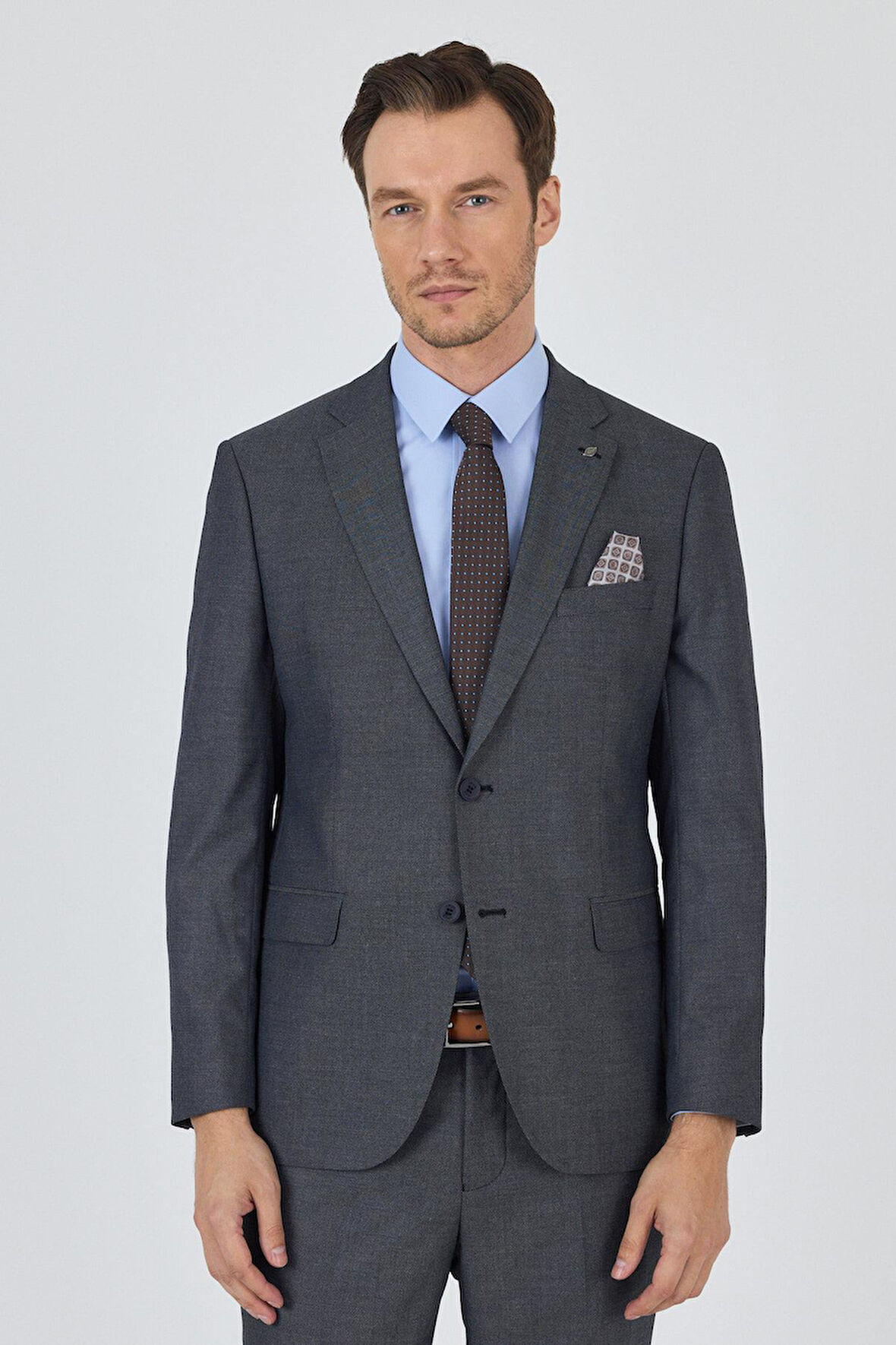 Koyu Antrasit Mono Yaka Esnek 6 Drop Comfort Fit Classic Takım Elbise 1001250152