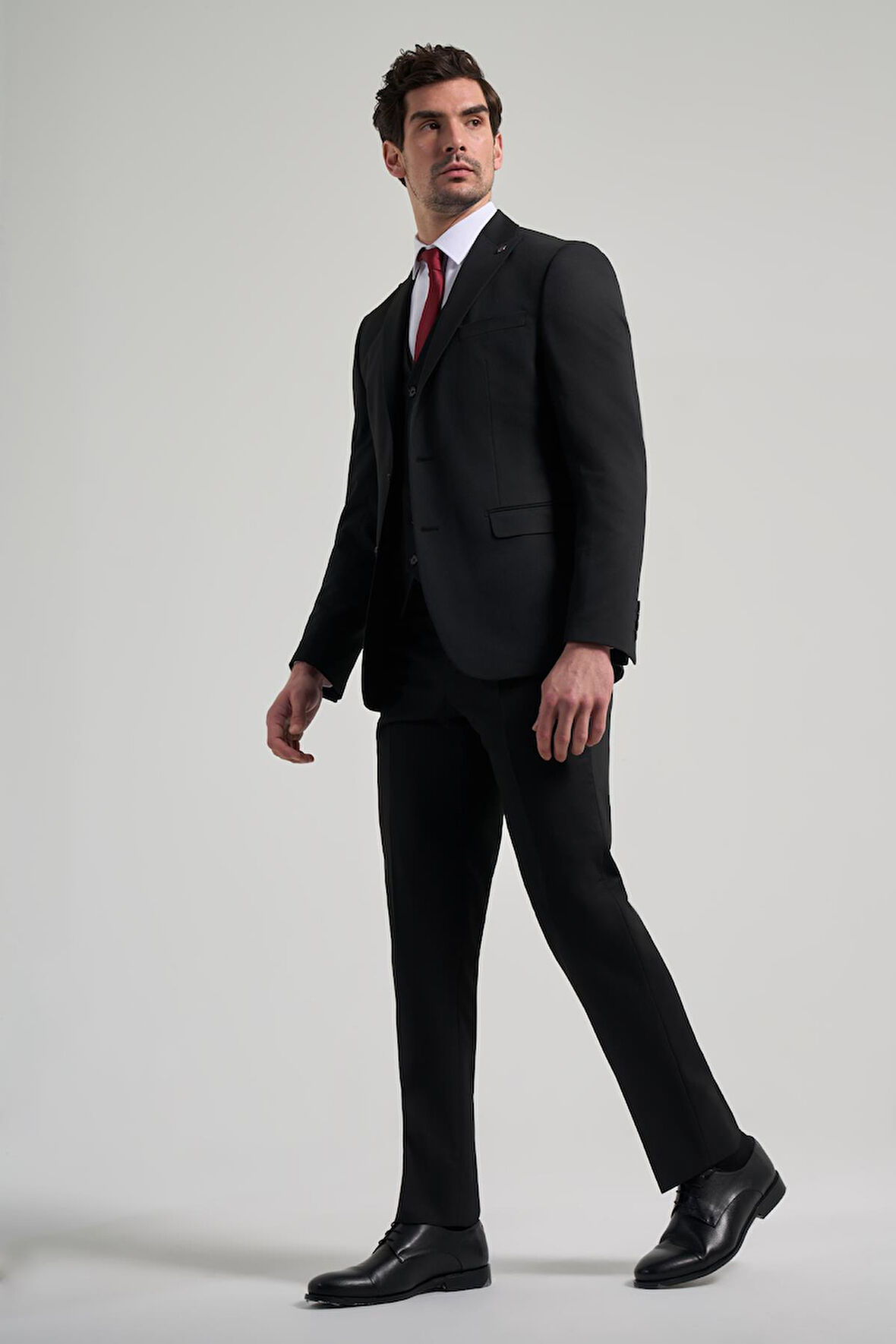 Siyah Kılıç Yaka Kendinden Desenli 2 Düğme Classic Esnek Slim Fit Takım Elbise 1001250156
