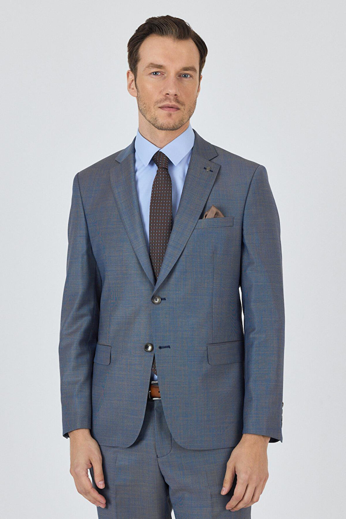 Lacivert Mono Yaka Düz 2 Düğme Classic Yünlü Slim Fit Takım Elbise 1001250175