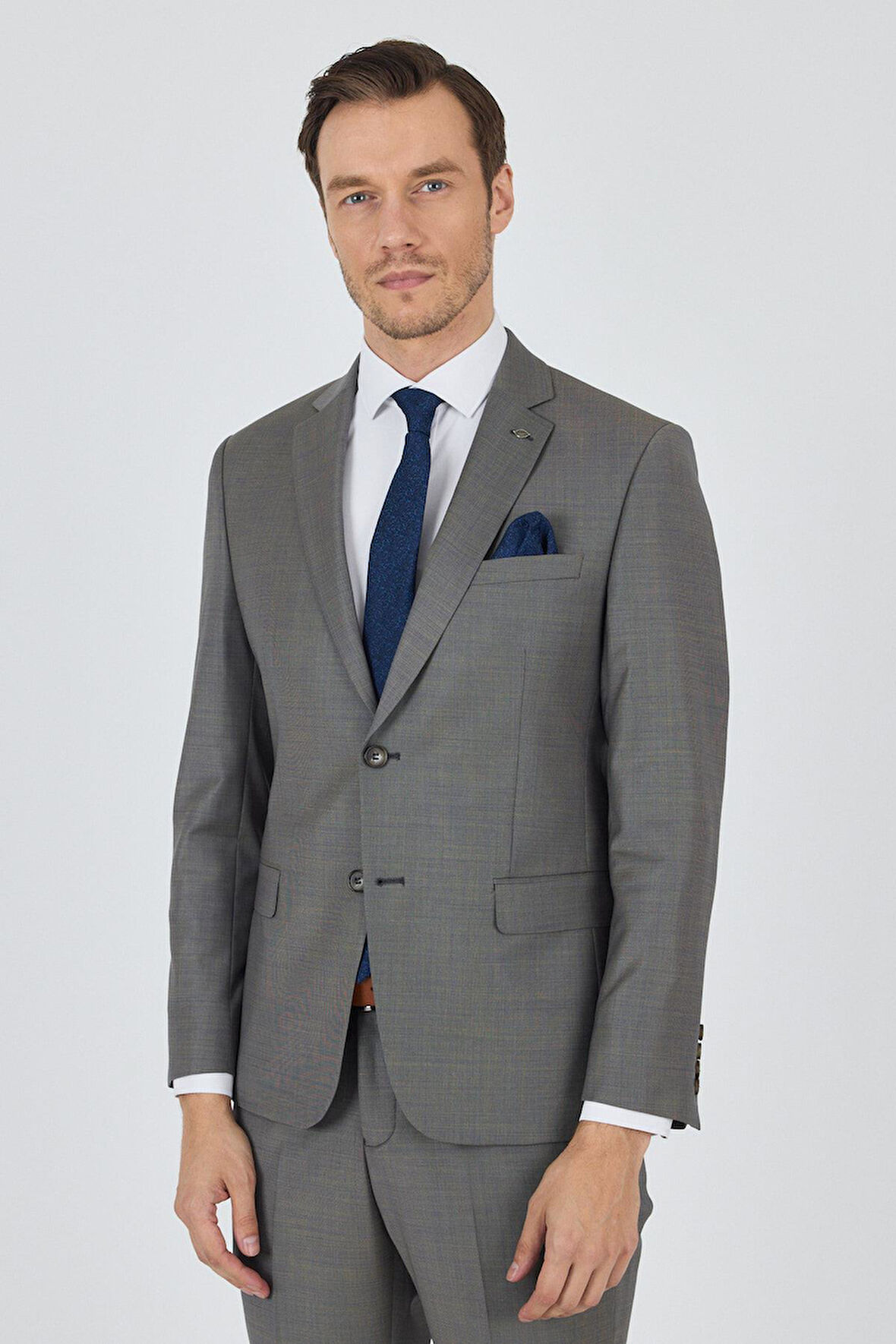 Lacivert Mono Yaka Düz 2 Düğme Classic Yünlü Slim Fit Takım Elbise 1001250175