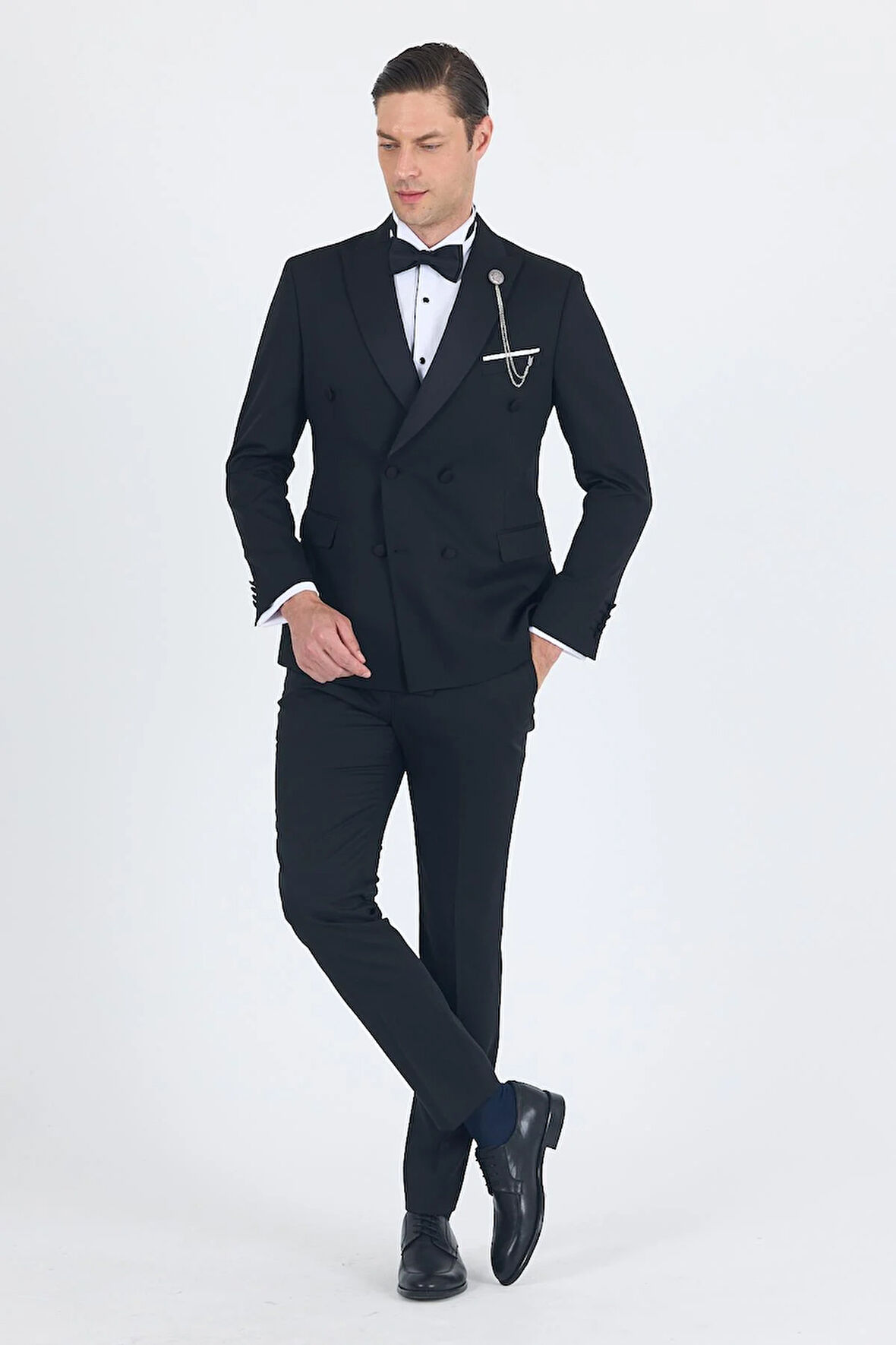 Siyah Kılıç Yaka Kruvaze Slim Fit Ceremony Takım Elbise 1001250203
