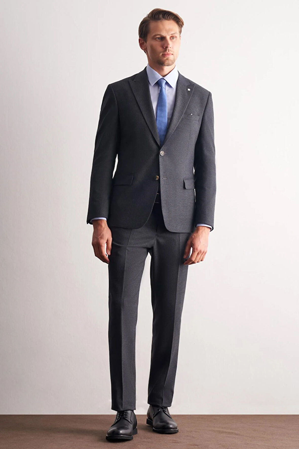 Lacivert Kırlangıç Yaka Çizgili Desen Kruvaze Esnek 6 Drop Slim Fit Classic Takım Elbise 1001255165