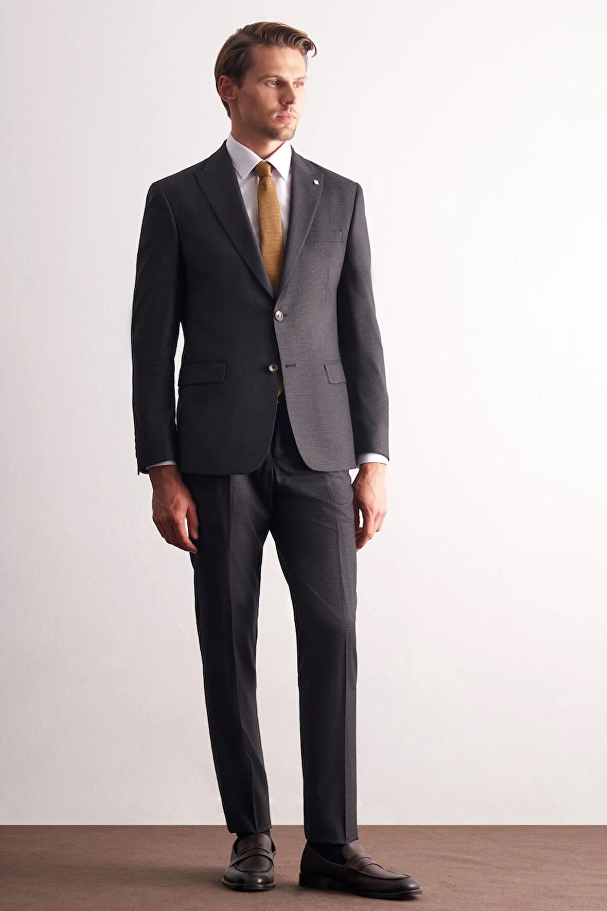 Antrasit Kırlangıç Yaka Kendinden Desenli Esnek Bel Slim Fit 6 Drop Takım Elbise 1001255167