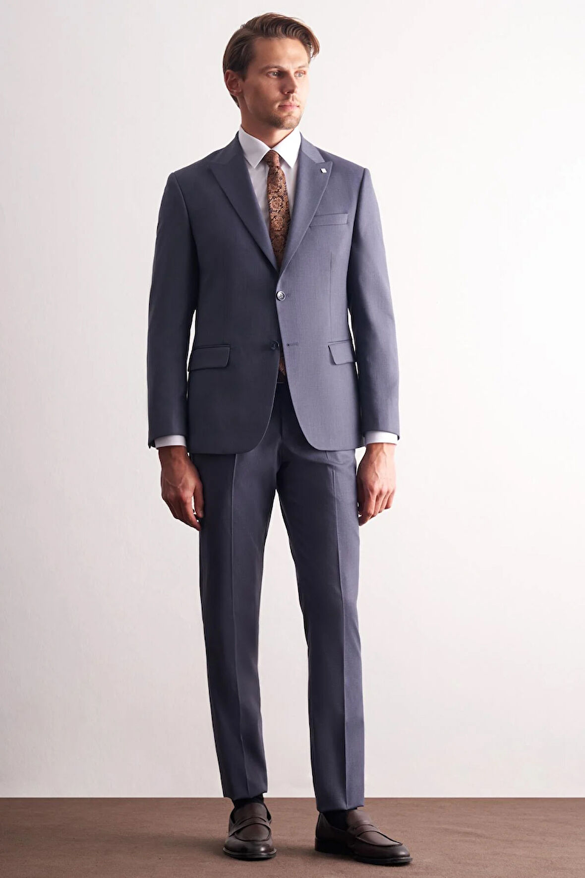 - Lacivert Kırlangıç Yaka Kendinden Desenli Esnek Bel Slim Fit 6 Drop Takım Elbise 1001255168