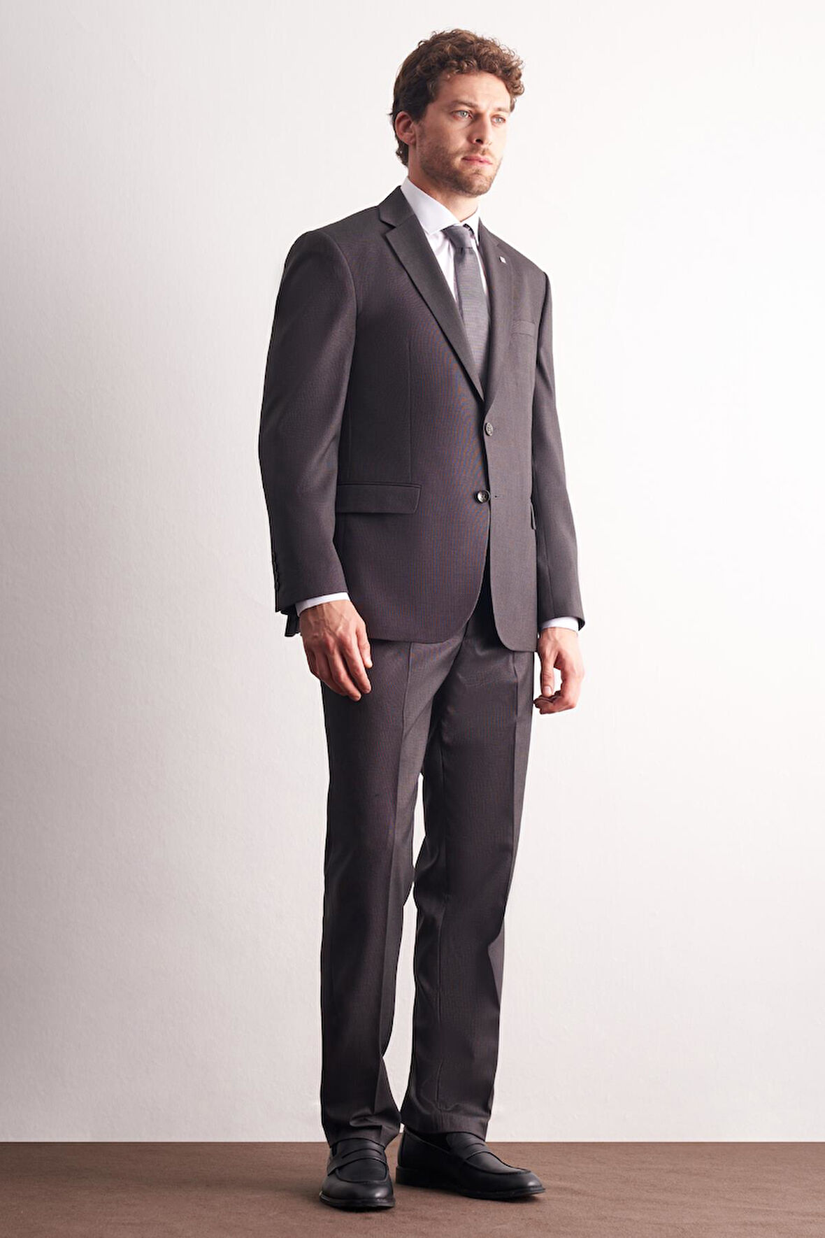 Kahverengi Mono Yaka Kendinden Desenli Esnek Bel 4 Drop Comfort Fit Takım Elbise 1001255169