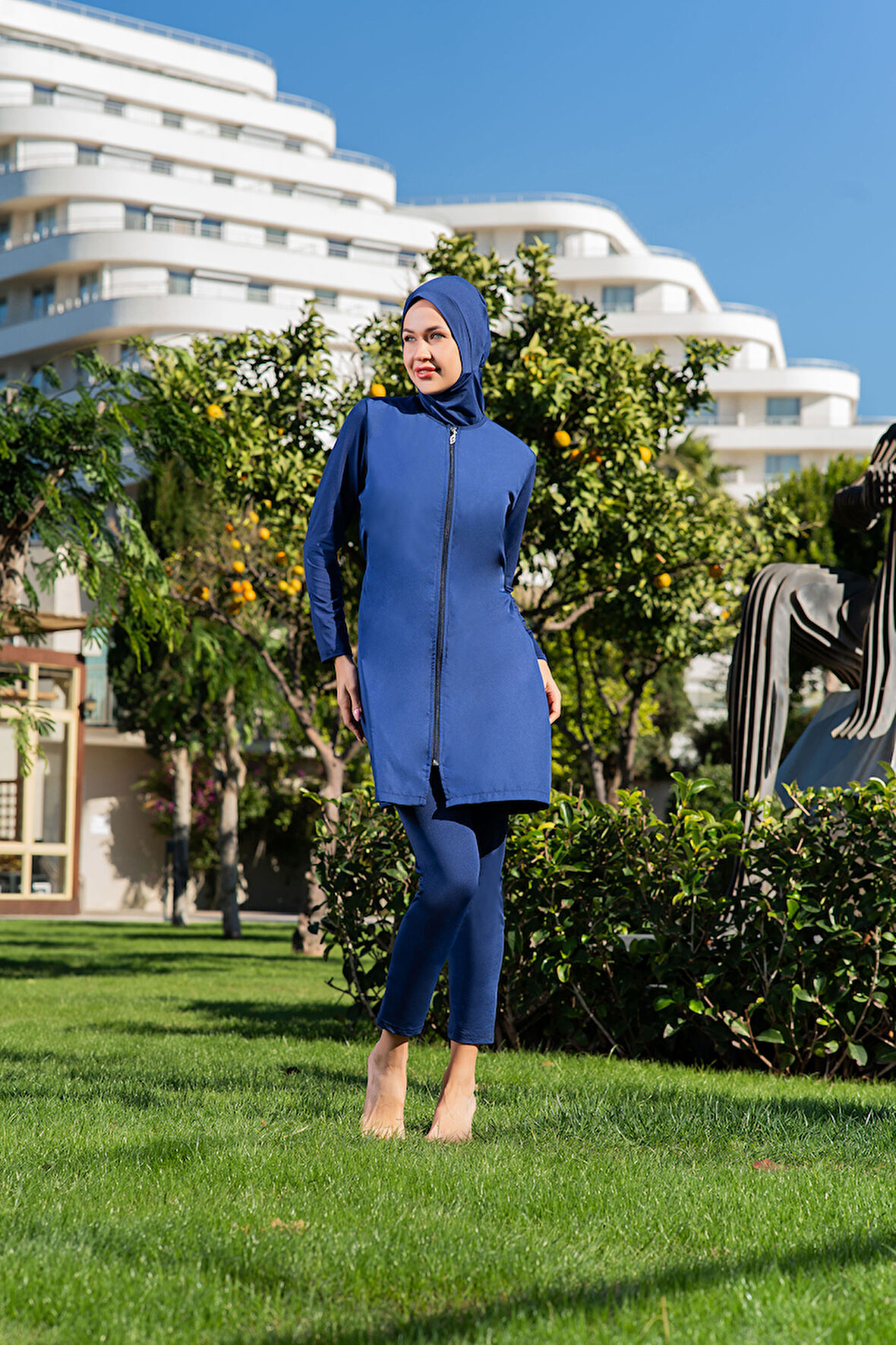 MİRATES LACİVERT RENK PARAŞÜT KUMAŞ TESETTÜR MAYO