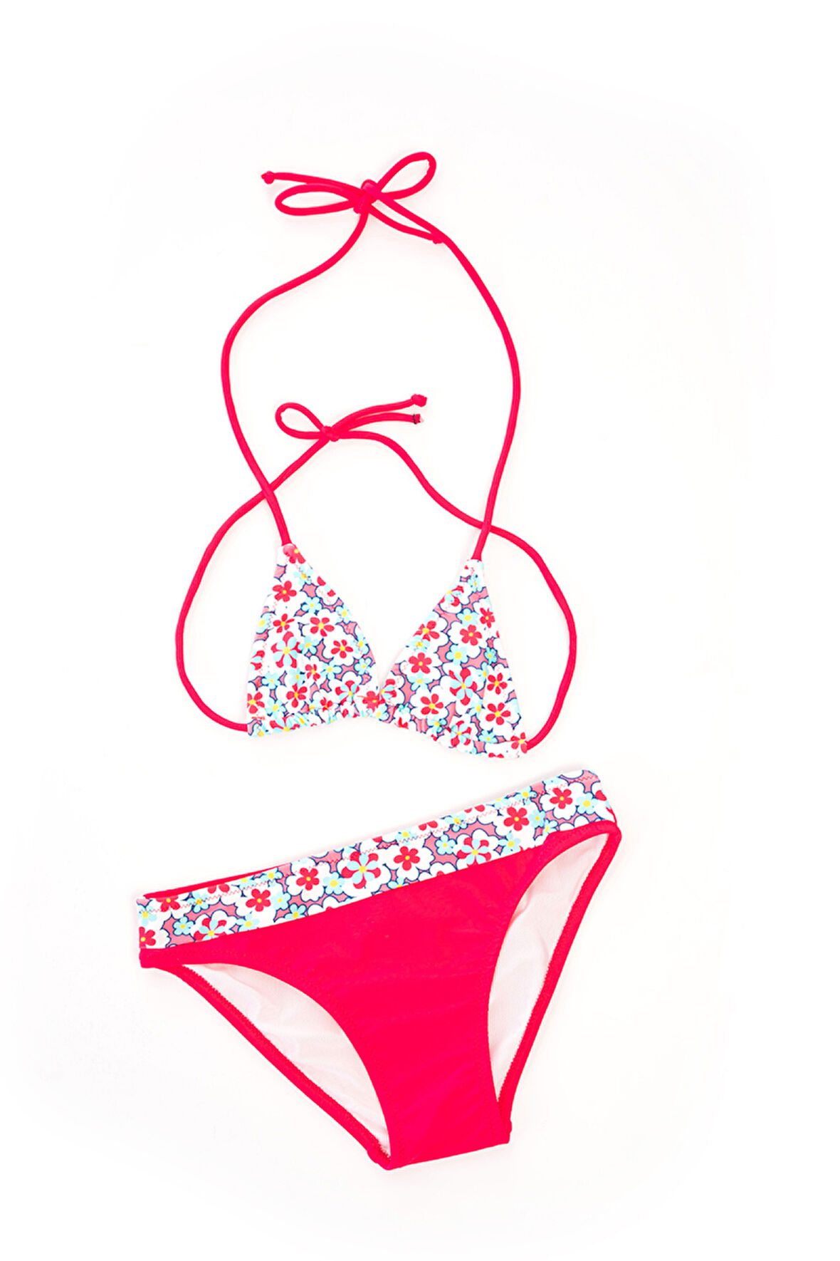 RUKOMAYO PEMBE ÇİÇEK DESENLİ BOYUNDAN BAĞLAMALI ÜÇGEN ÇOCUK BİKİNİ