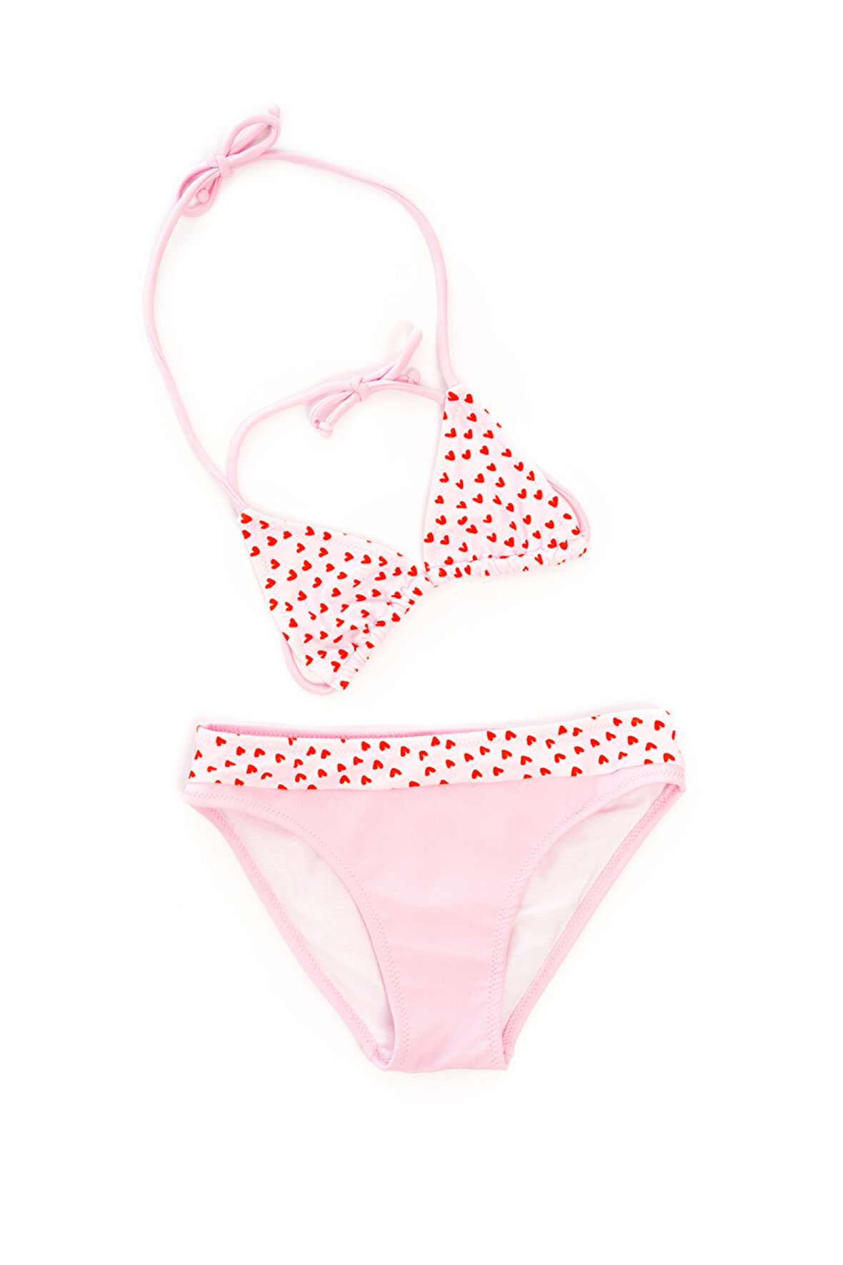 RUKOMAYO PEMBE KALP DESENLİ BOYUNDAN BAĞLAMALI ÜÇGEN ÇOCUK BİKİNİ