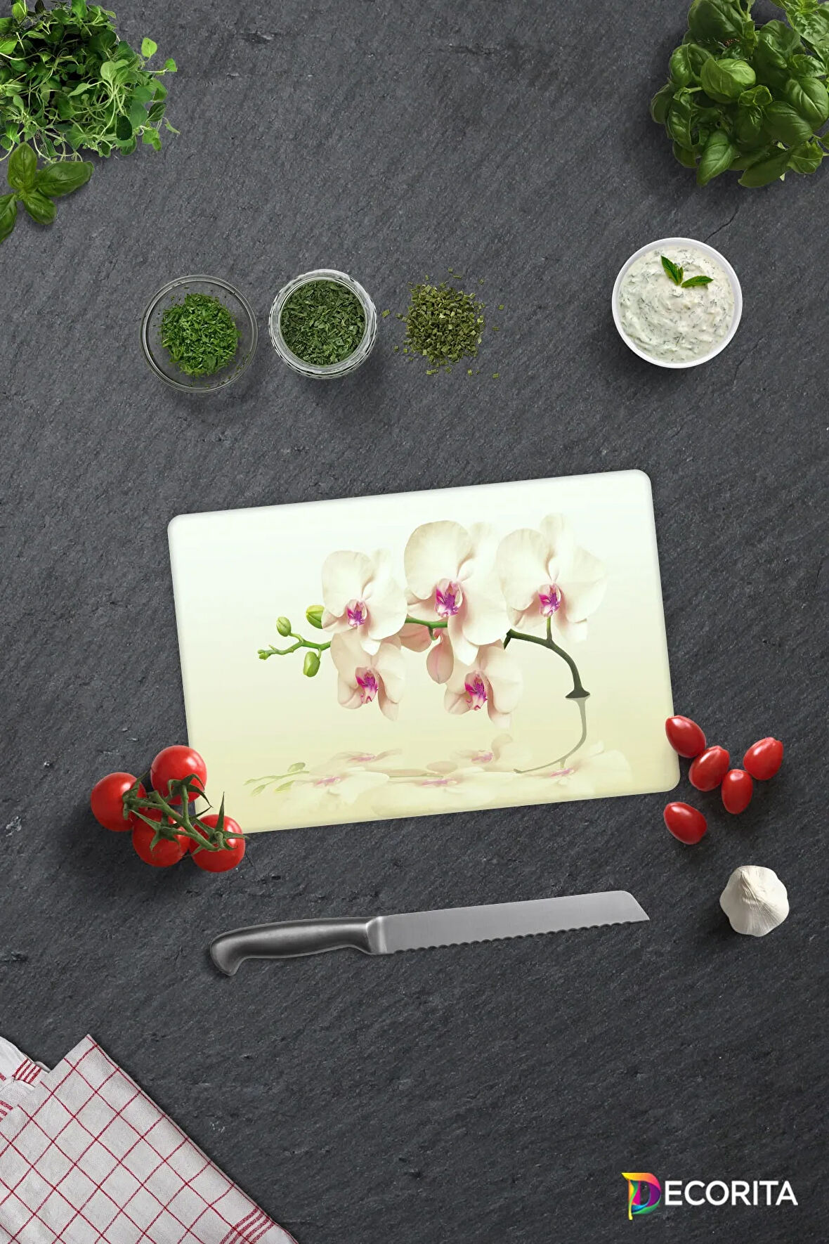 Cam Kesme Tahtası - Cam Kesme Tablası | Krem Orkide | 20cm x 30cm