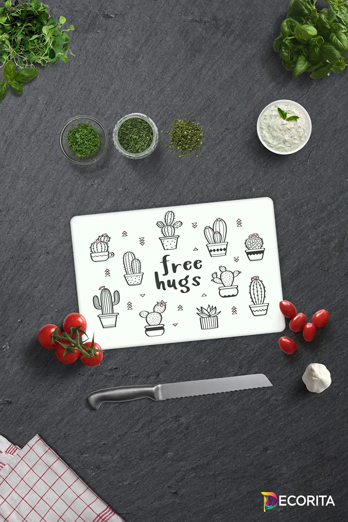 Cam Kesme Tahtası - Cam Kesme Tablası | Free Hugs | 20cm x 30cm
