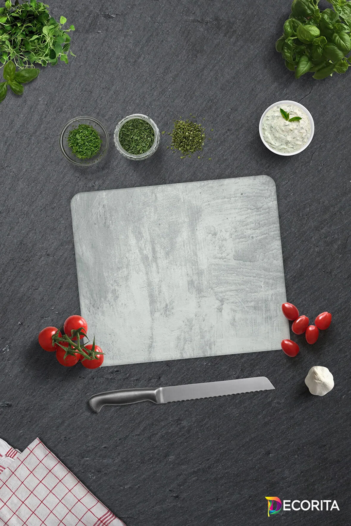 Cam Kesme Tahtası - Cam Kesme Tablası | Gri Duvar Dokulu | 29cm x 34cm