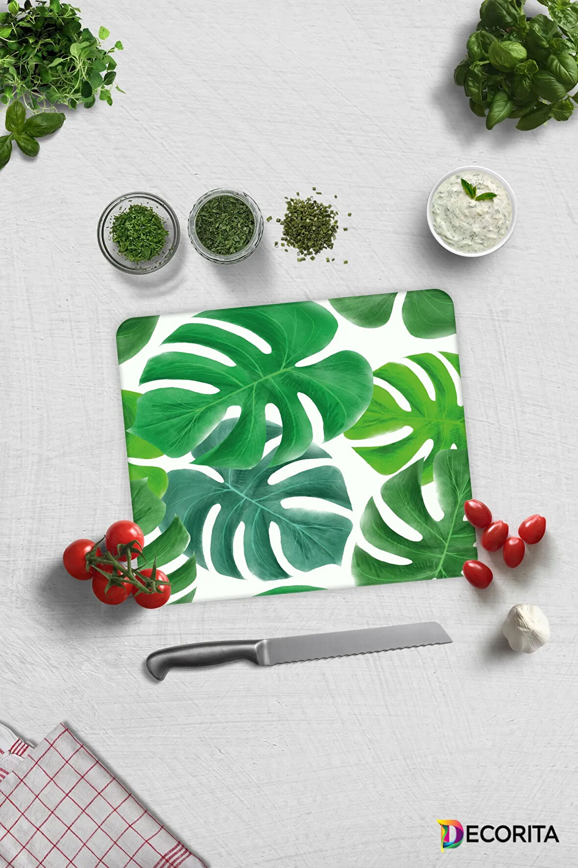 Cam Kesme Tahtası - Cam Kesme Tablası | Tropik Yapraklar | 29cm x 34cm
