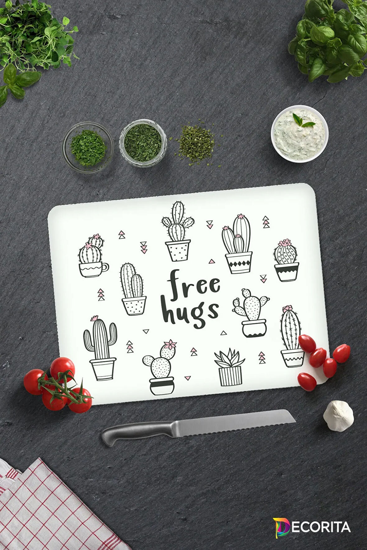 Cam Kesme Tahtası - Cam Kesme Tablası | Free Hugs | 30cm x 40cm