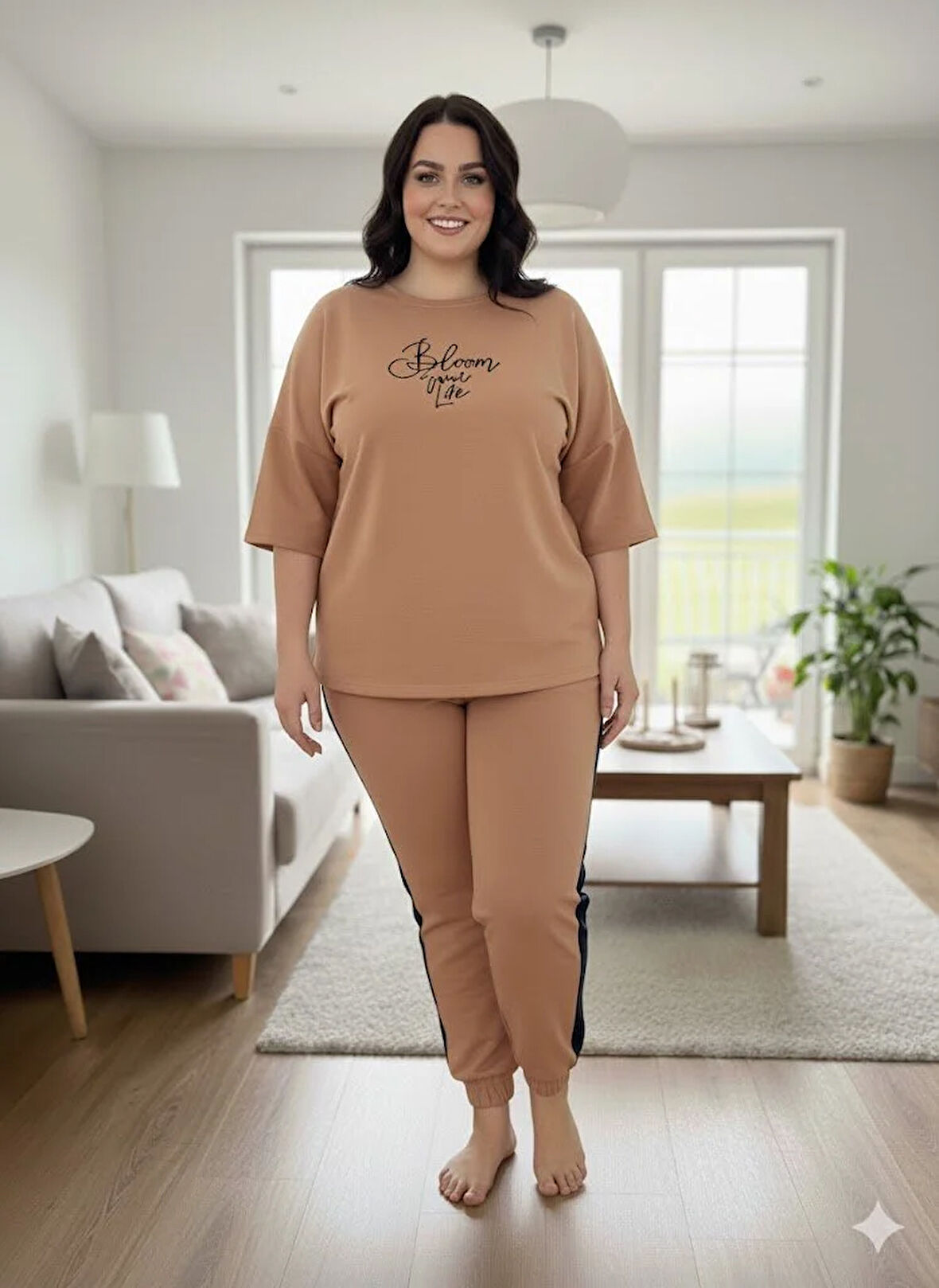 KADIN BÜYÜK BEDEN BEJ EŞOFMAN TAKIMI