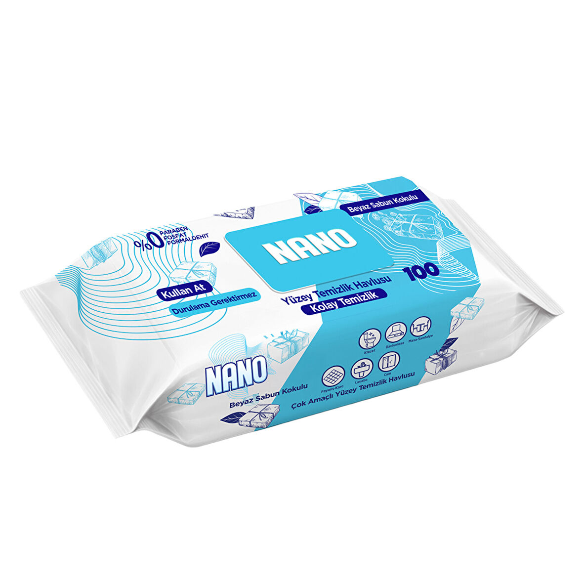 Nano Yüzey Temizlik Havlusu Beyaz Sabun 100'lü 4 ADET