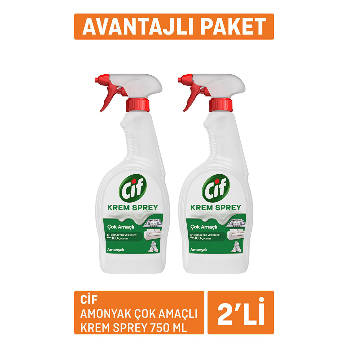 Cif Amonyak Çok Amaçlı Krem Sprey 2 x 750 Ml