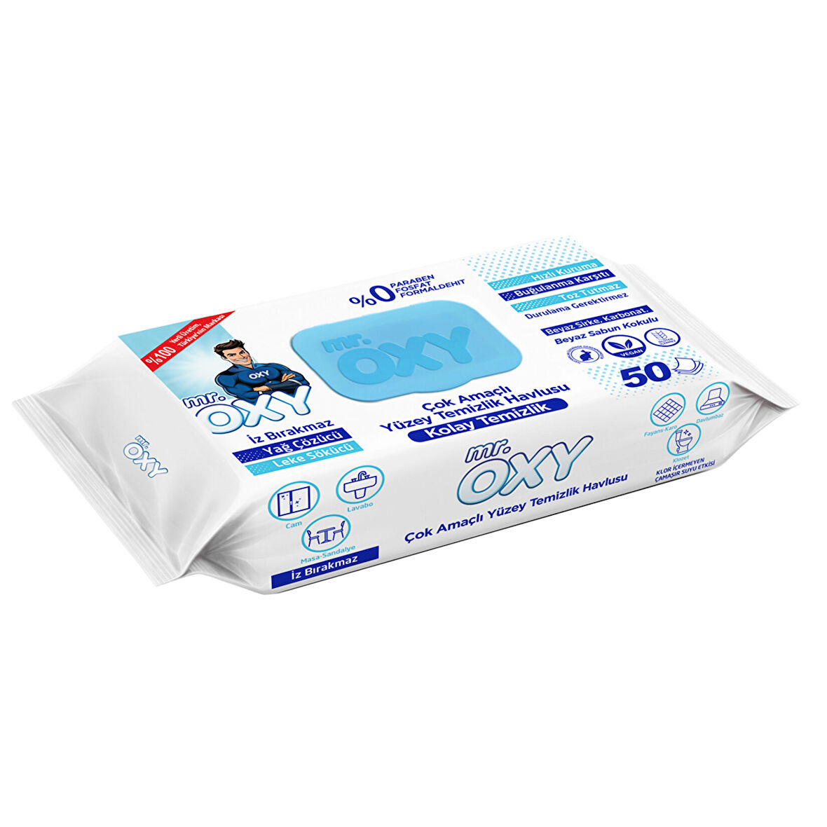 Mr Oxy Yüzey Temizlik Havlusu Beyaz Sabun 50'li