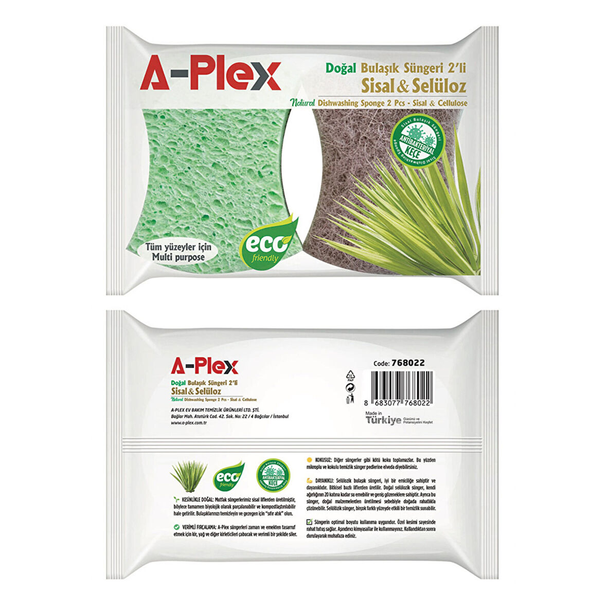 A-plex Sisal + Selüloz Bulaşık Süngeri 2'li