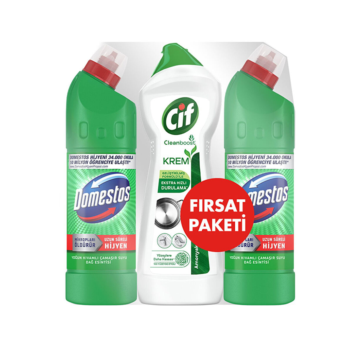 Domestos Çamaşır Suyu Dağ Esintisi 2 x 810G + Cif Krem 750 G