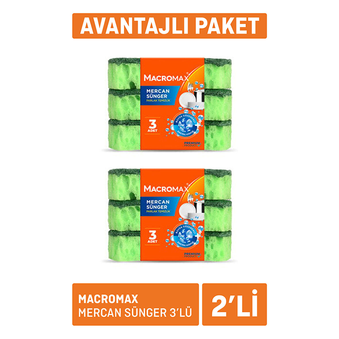 Macromax Mercan Sünger 2 x 3'lü