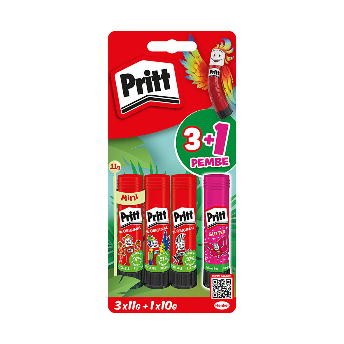 Pritt Stick Yapıştırıcı 3x11 G + 10 G (Pembe)