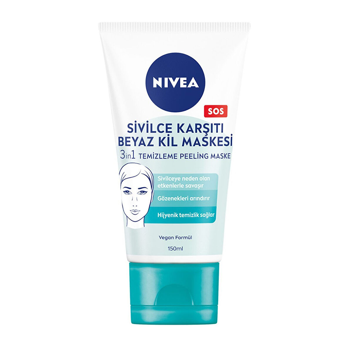 NIVEA Sivilce Karşıtı 3'ü1 Arada Beyaz Kil Maskesi Temizleme & Peeling 150ml 2 ADET