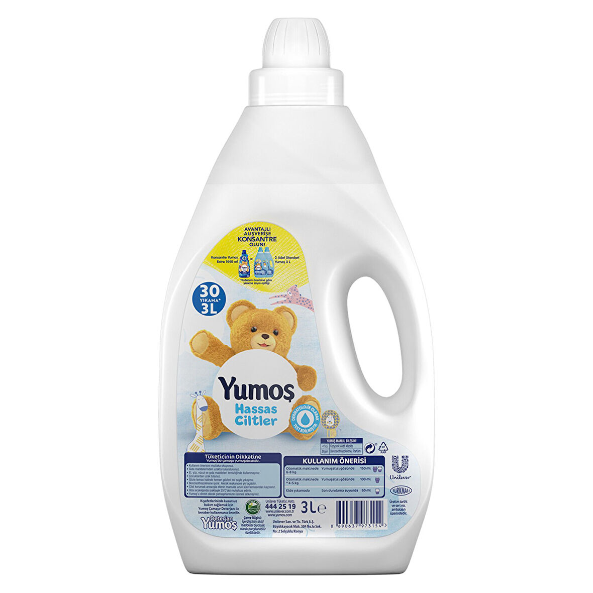 Yumoş Yumuşatıcı Hassas Ciltler İçin 3000 ML 30 Yıkama 2 ADET