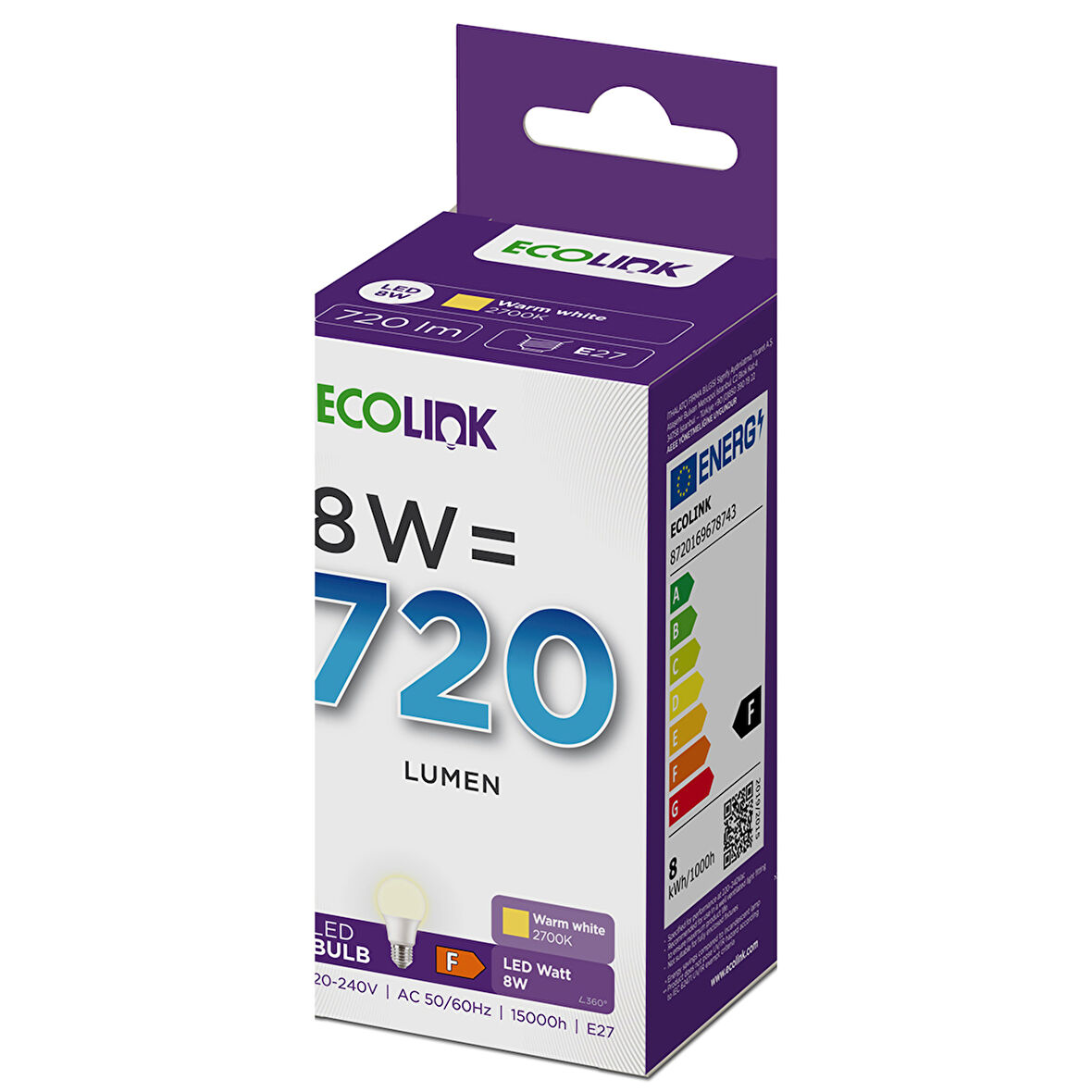 Ecolink Led Ampul 8W E27 2700K Sarı Işık 2 ADET