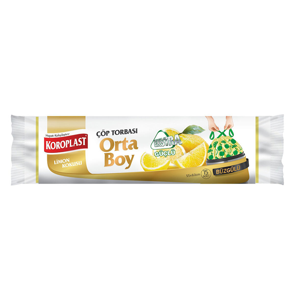 Koroplast Güçlü Büzgülü Çöp Torbası Limon Kokulu Orta 15'Li 2 ADET