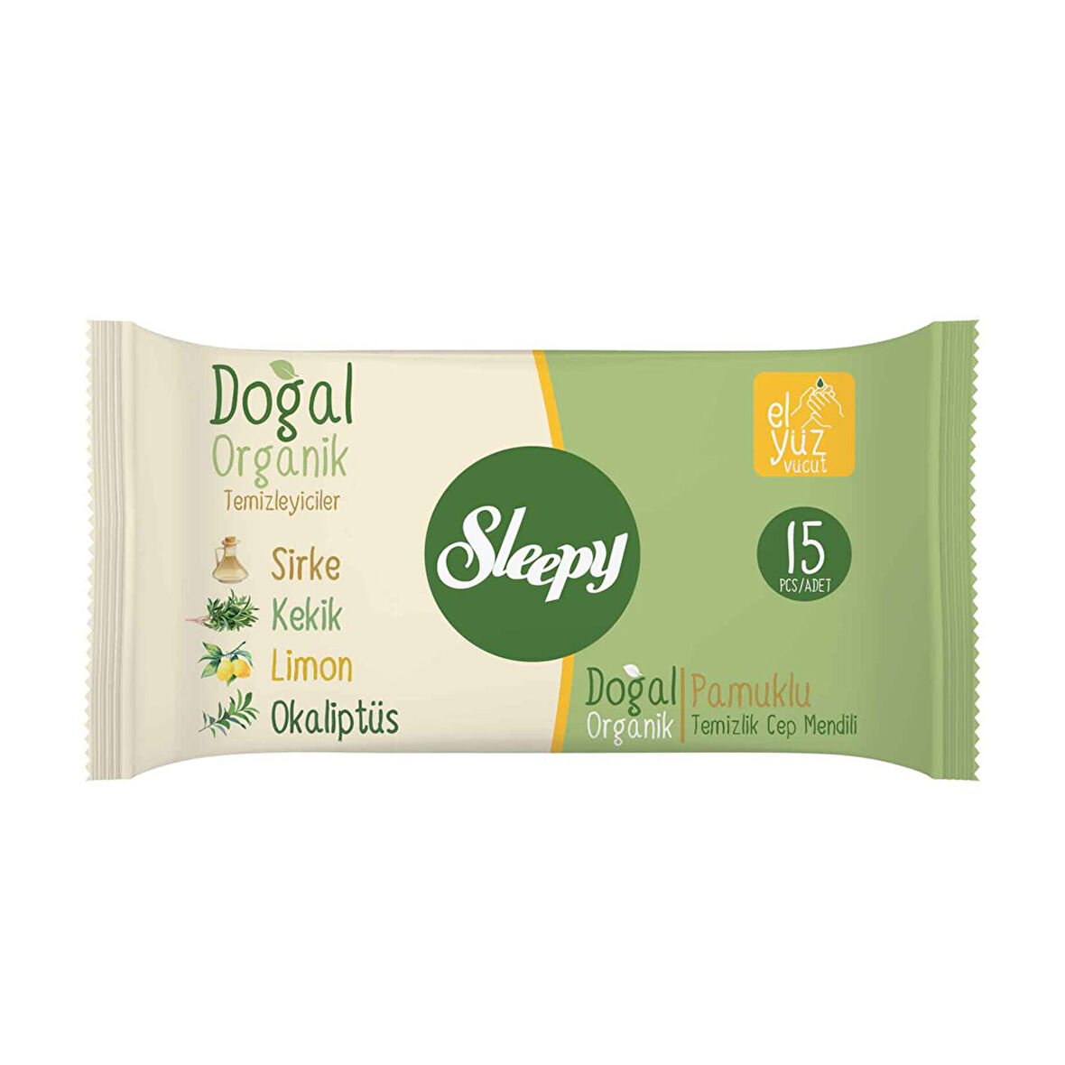 Sleepy Doğal Organik Pamuklu Islak Cep Mendili 3X15'li 3 ADET