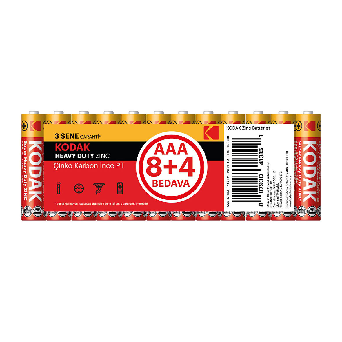 Kodak Çinko Karbon İnce Pil Shrink AAA 8+4 3 ADET