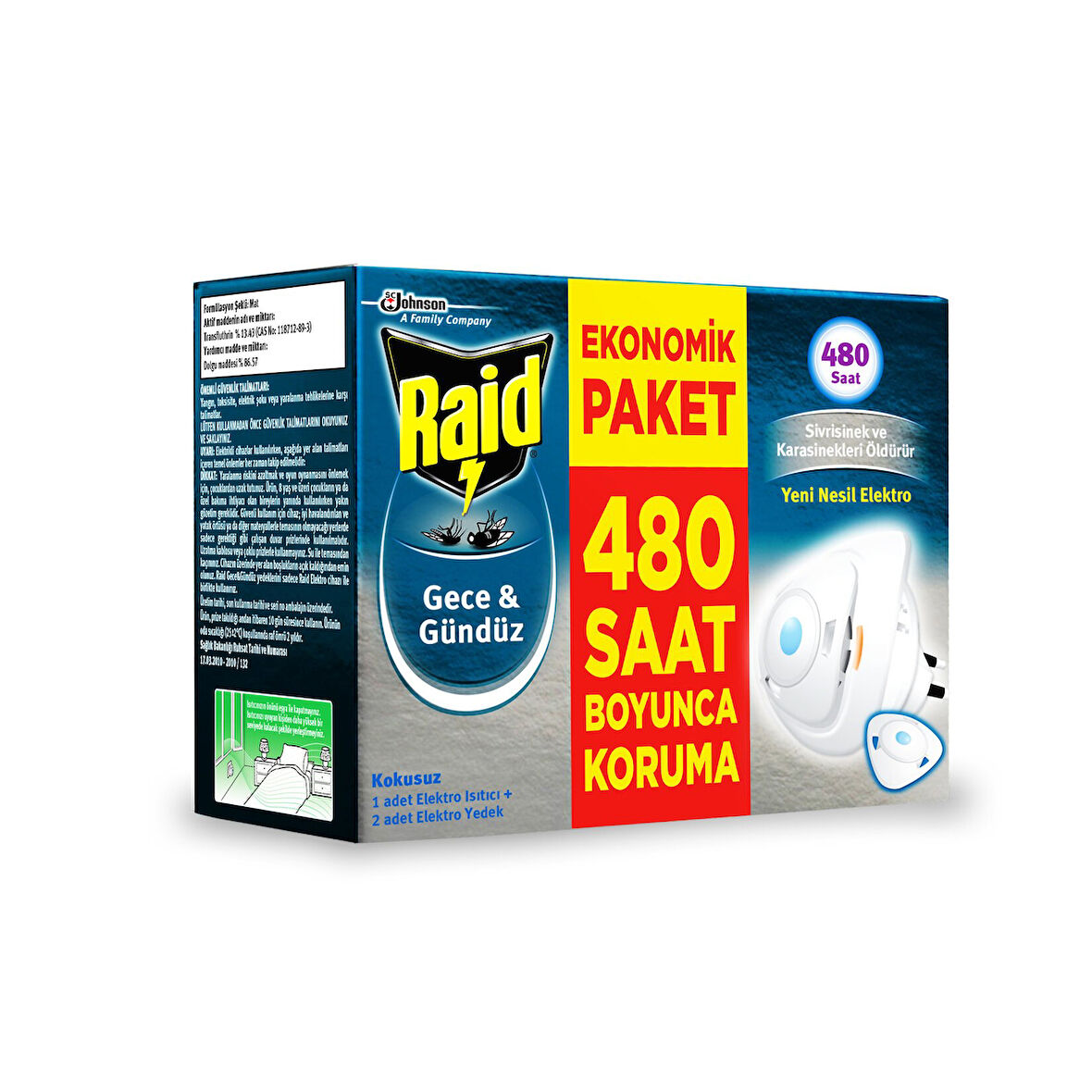 Raid Gece & Gündüz Sinekkovar Cihaz + 2 Yedek 3 ADET