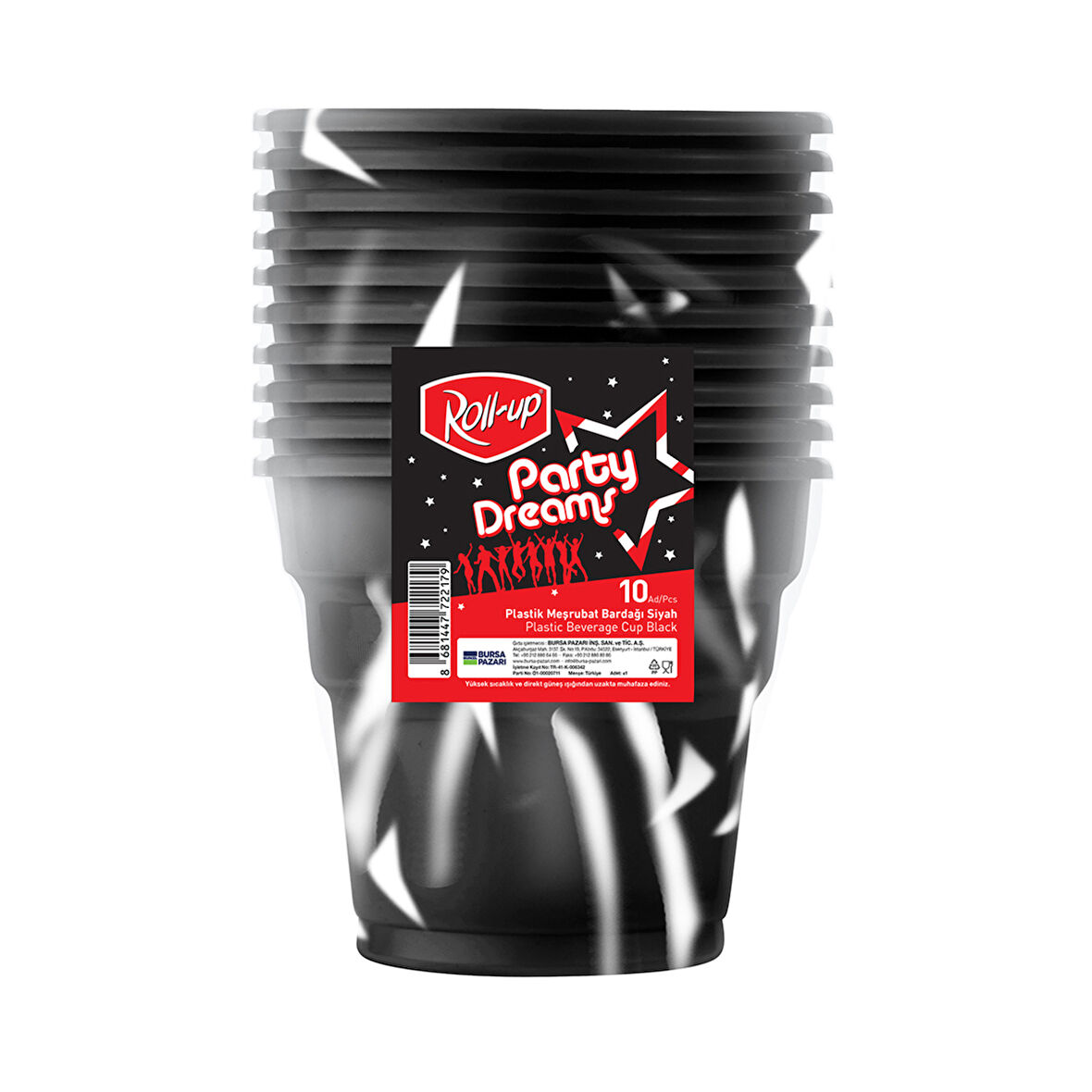 Roll-Up Party Dreams Meşrubat Bardağı Siyah 10'lu 3 ADET