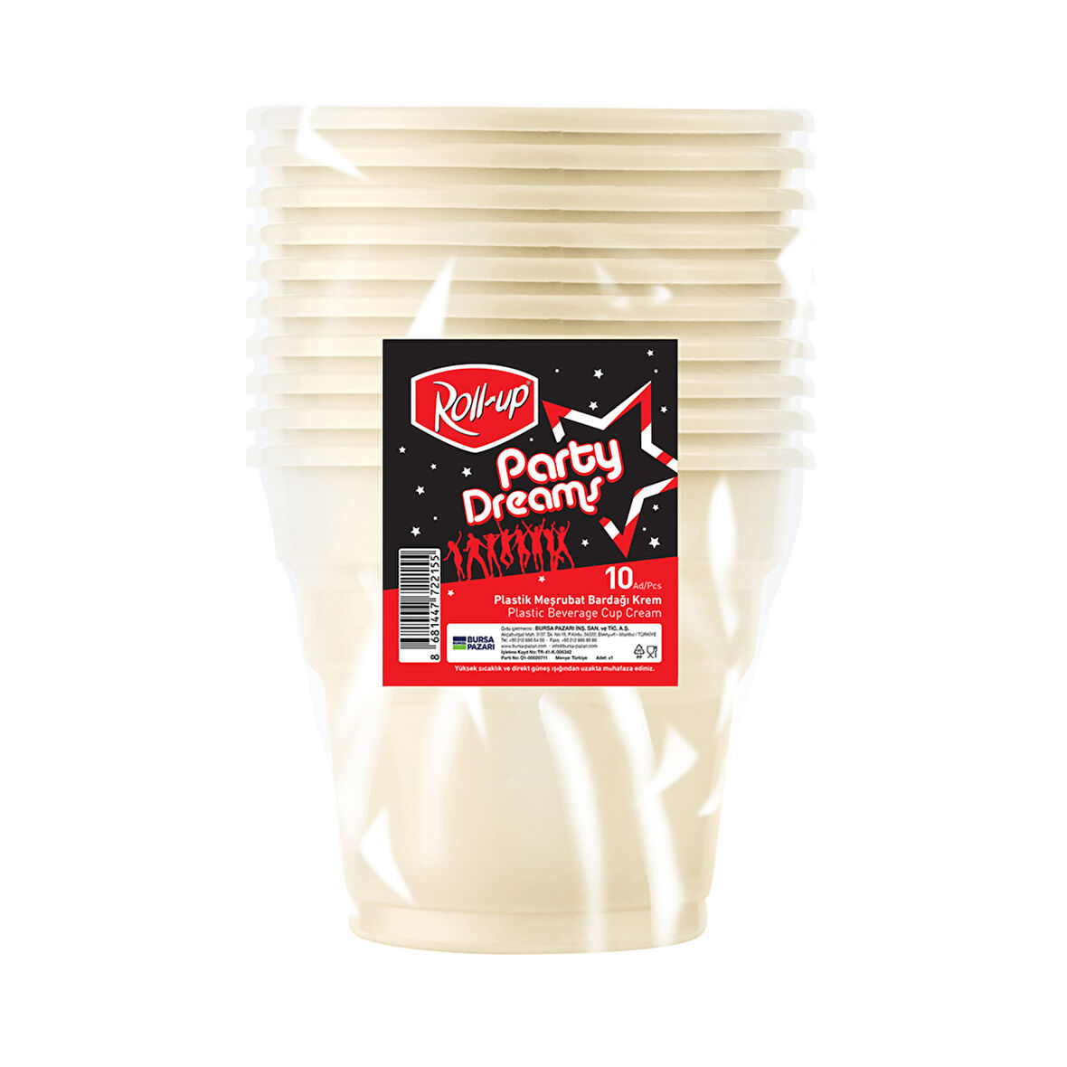 Roll-Up Party Dreams Meşrubat Bardağı Krem 10'lu 3 ADET