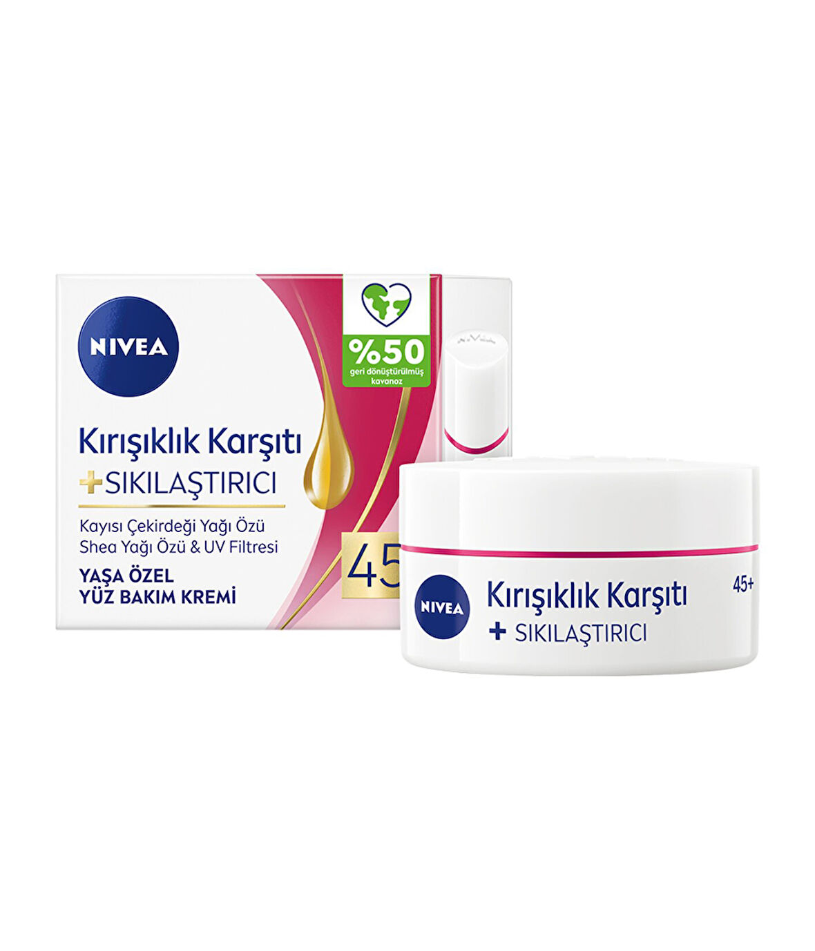 NIVEA Kırışıklık Karşıtı + Sıkılaştırıcı Krem 45+ Yaş 50ml 3 ADET