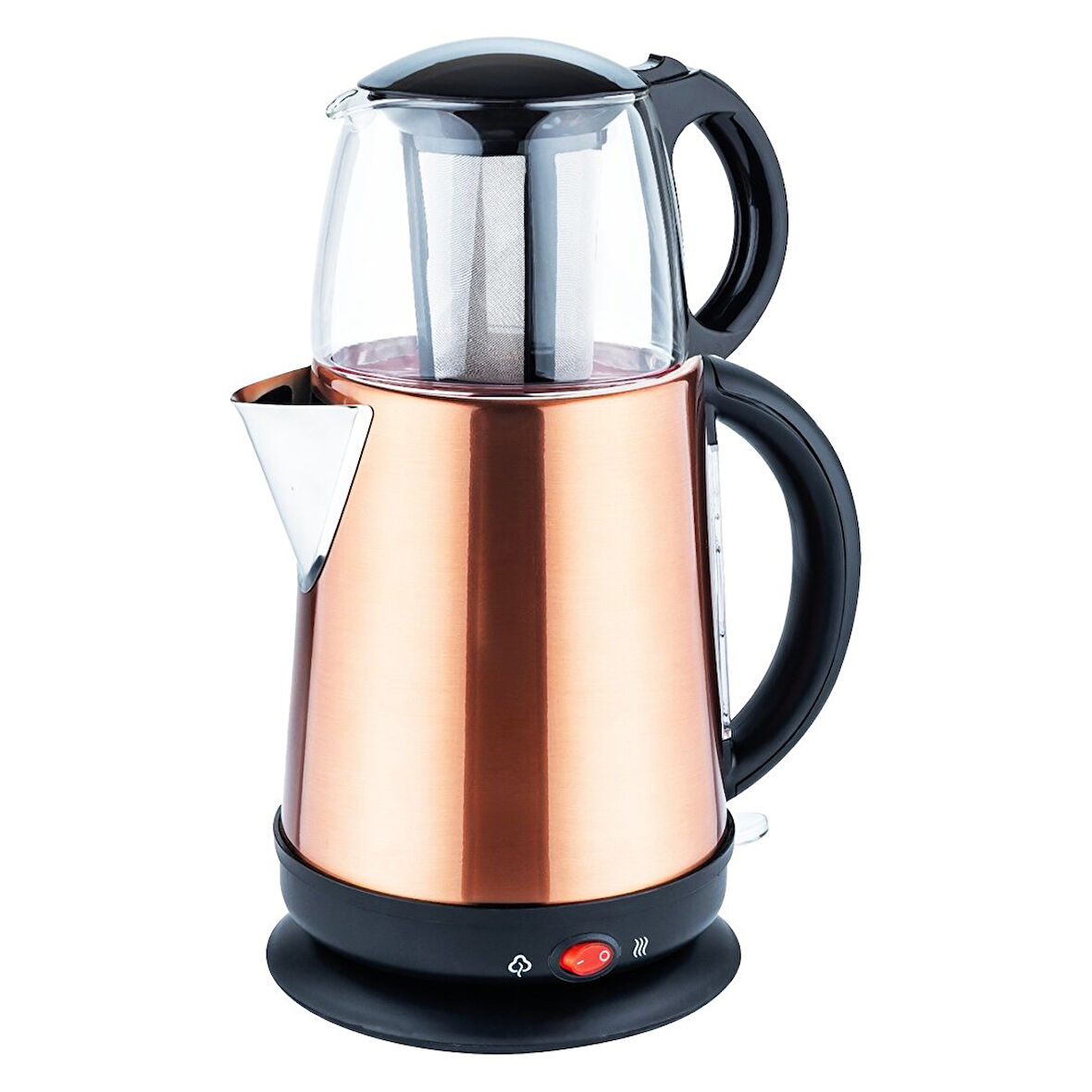 AW-OX DEMGLASS  BRONZ ÇELİK GÖVDE=1.7LT  +  CAM DEMLİK=1.2LT  ELEKTRİKLİ ÇAY MAKİNESİ ÇAYCI  2100W-Findit