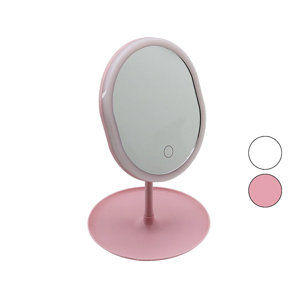 YUVARLAK- DÜZ KENAR 7 İNÇ LEDLİ - USB ŞARJLI MAKYAJ AYNASI 90°TAKILIKLI AYAKR.PLS 17.5CM-Findit