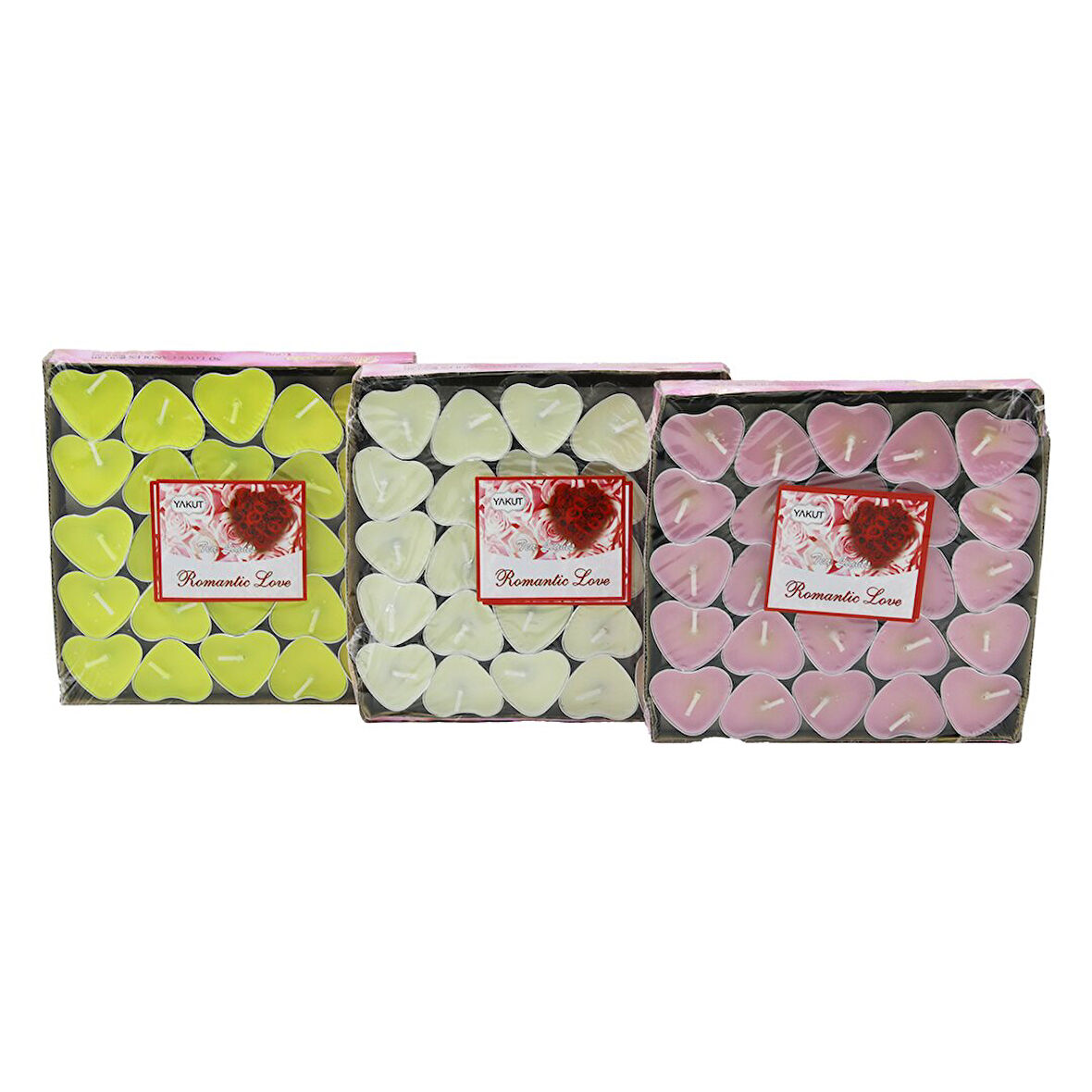 50 PCS BEYAZ - RENKLİ - KALPLİ TEA LİGHTS MUM-Findit