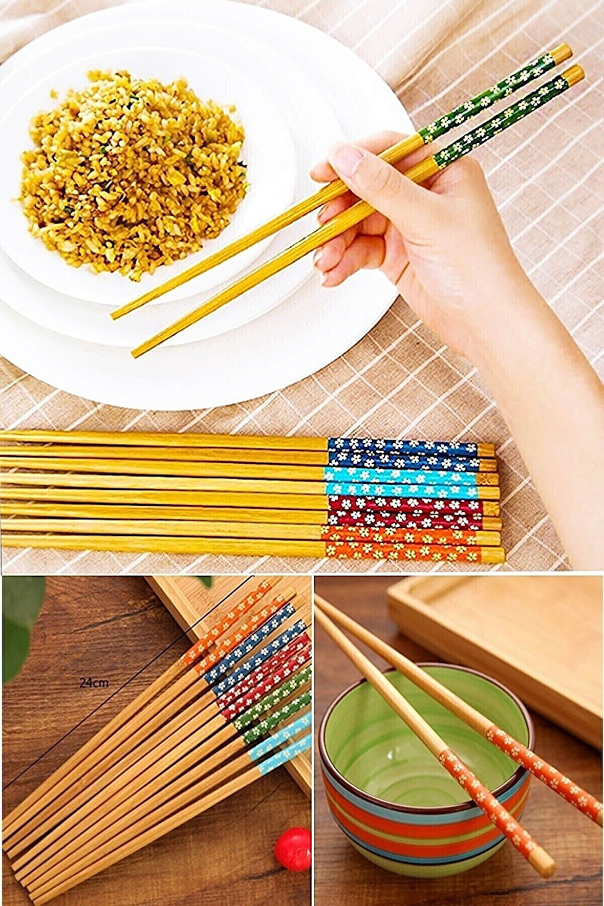 Bambu Chopstick Çubuk Yemek Çubuğu Yıkanabilir Tekrar Kullanılabilir (10 Çift- 20 Adet )-Findit