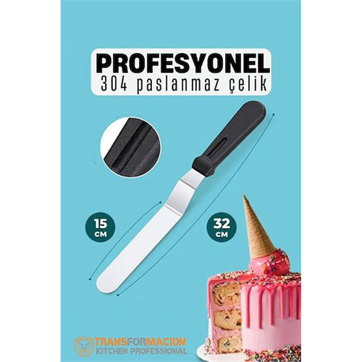 Modacar Pasta Spatulası Profesyonel 304 Paslanmaz Çelik 32 Cm