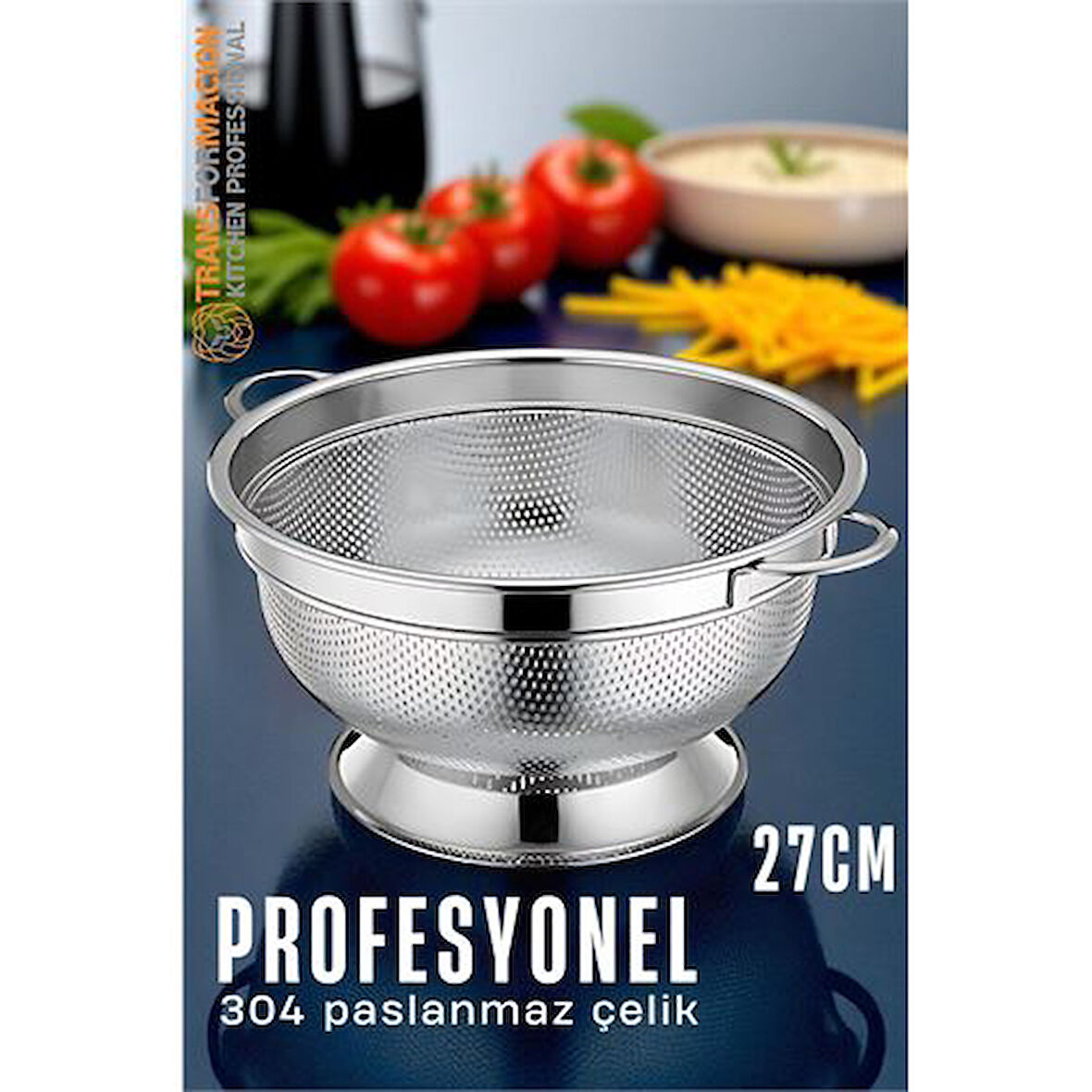 Ayaklı Kevgir - 304 Paslanmaz Çelik Profesyonel Ayaklı Süzgeç 27 Cm
