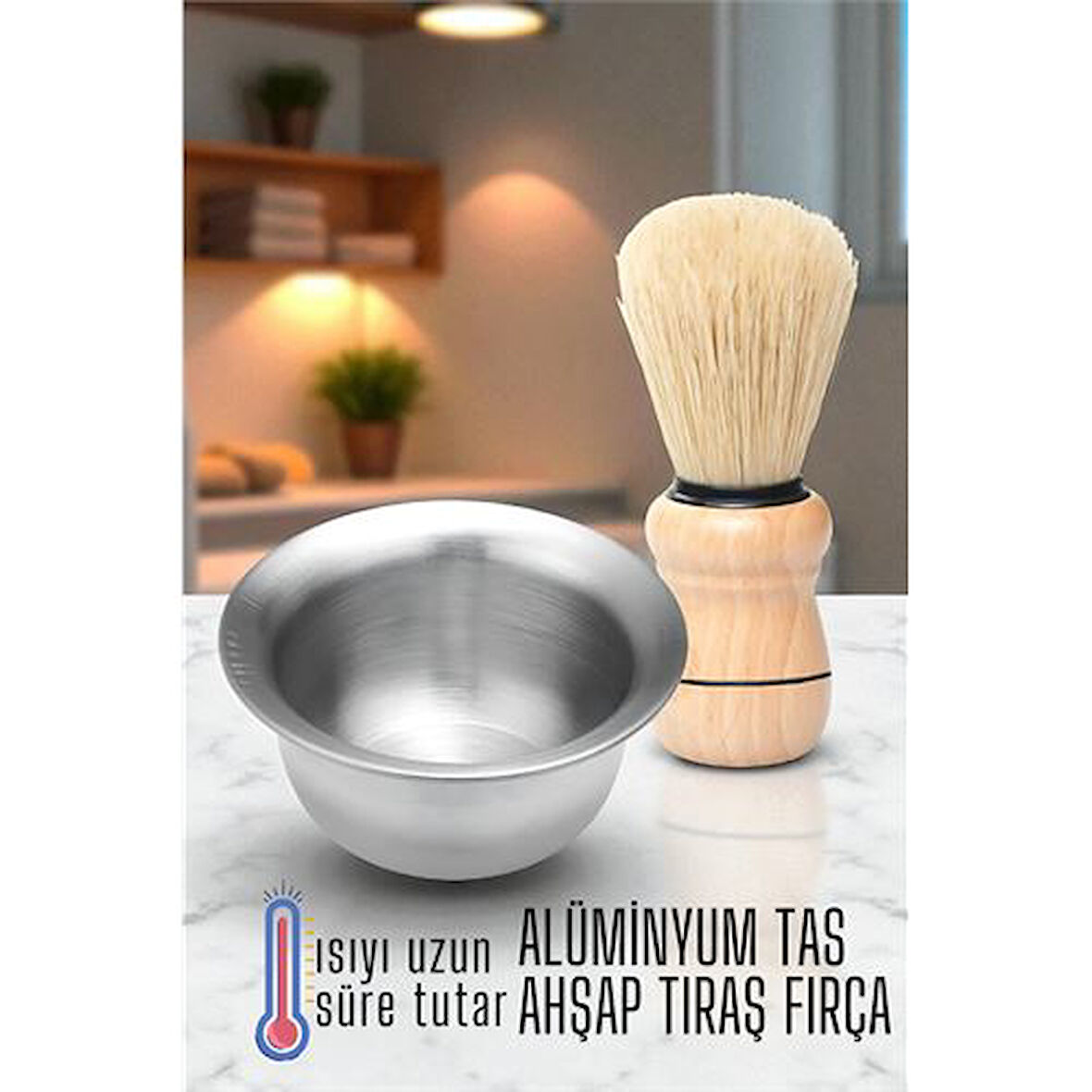 Modacar Alüminyum Tıraş Tası Ahşap Tıraş Fırçası Seti -