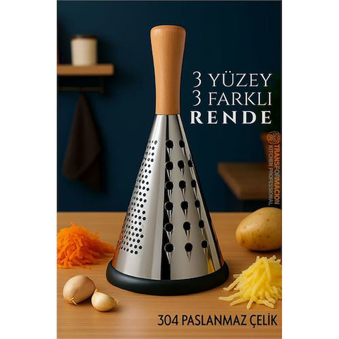 El Rendesi - Konik Tip Ergonomik 3 Taraflı Profesyonel 304 Paslanmaz Çelik