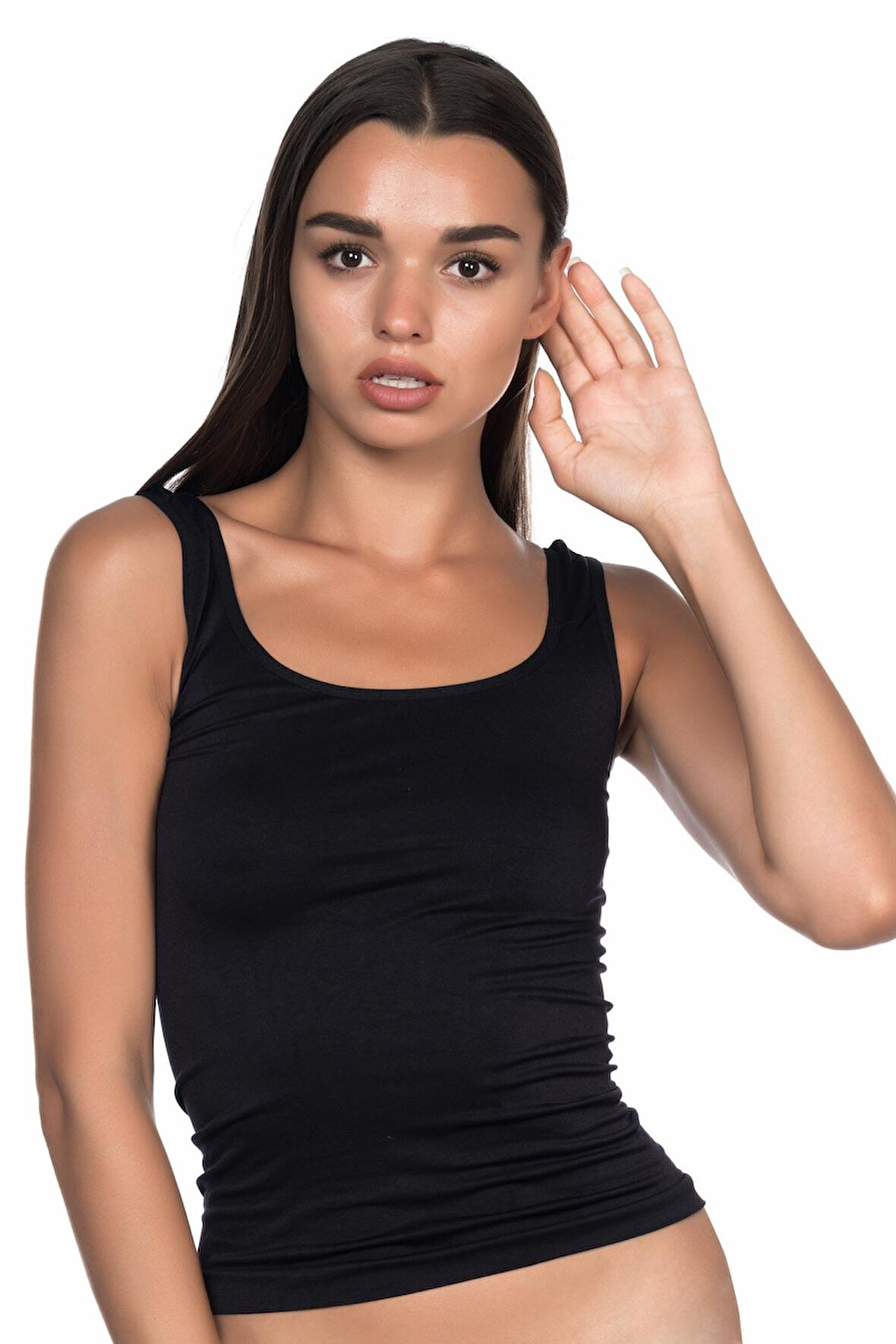 SİYAH 5002 Soft Kalın Askılı Uzun Atlet