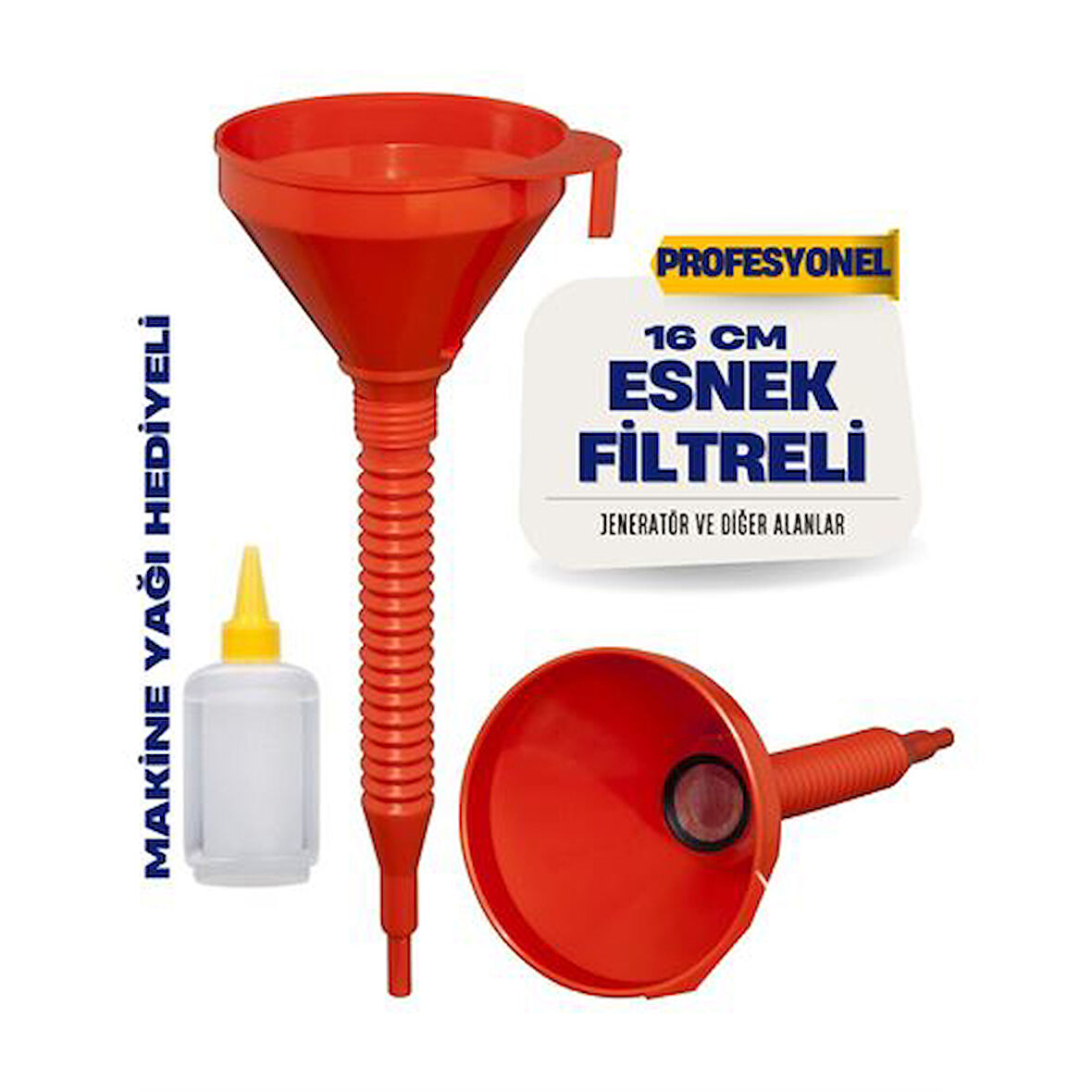 Süzgeçli Yakıt Boşaltma Hunisi 16 cm Esnek Hortumlu Filtreli Huni – Jeneratör, Motor ve Sıvı Aktarımı İçin 711688