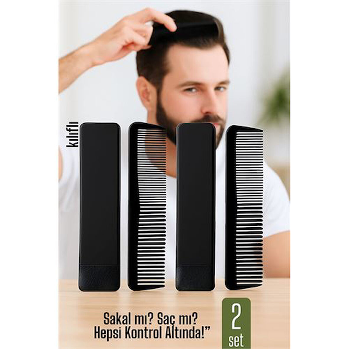 2 li Kılıflı Cep Tarağı – 14 x 3 cm | Kompakt, Şık ve Taşınabilir Erkek Bakım Tarağı