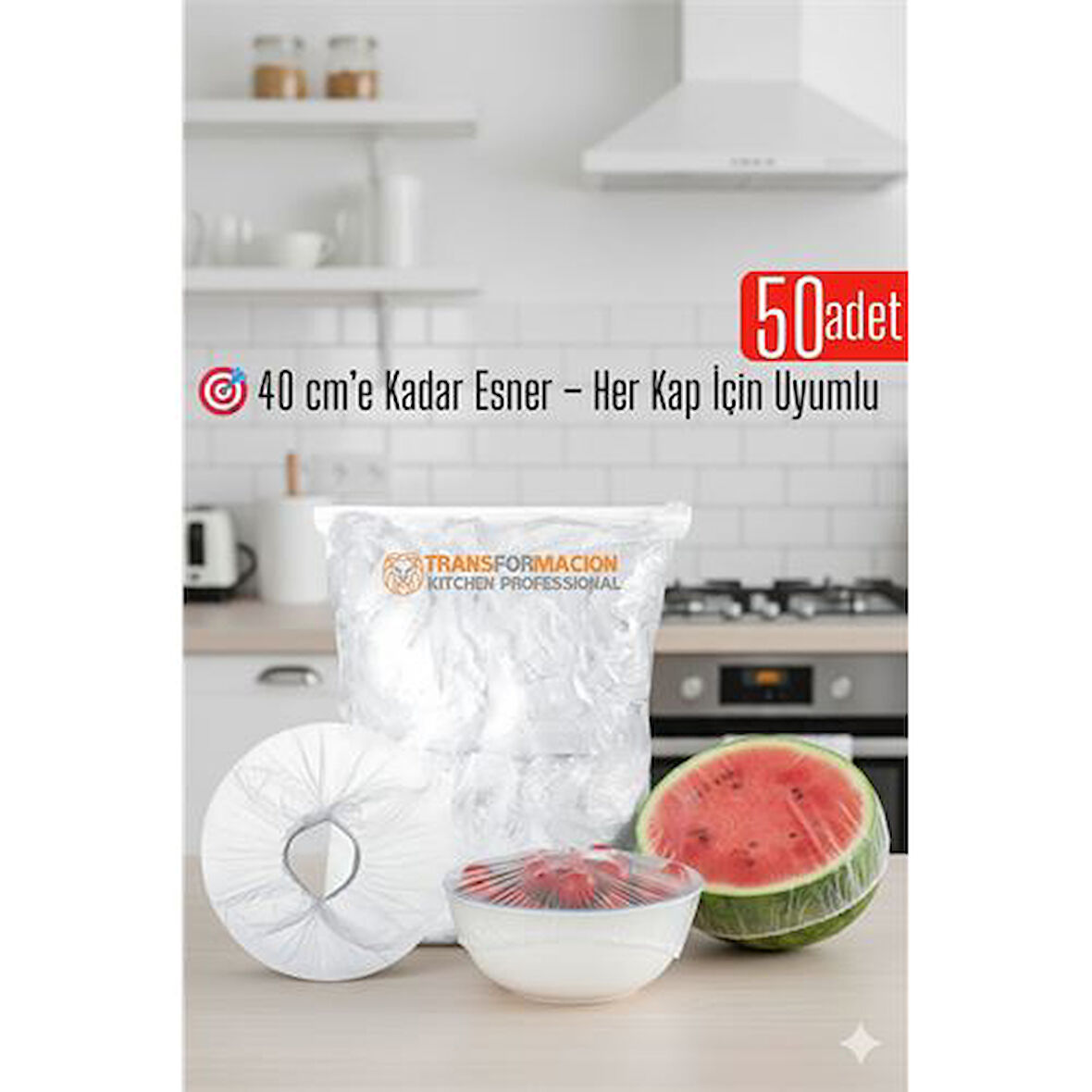 50 li Tabak Bonesi - 40 cm Esnek Streç Kapak Seti, Gıda Bonesi Koruma İçin